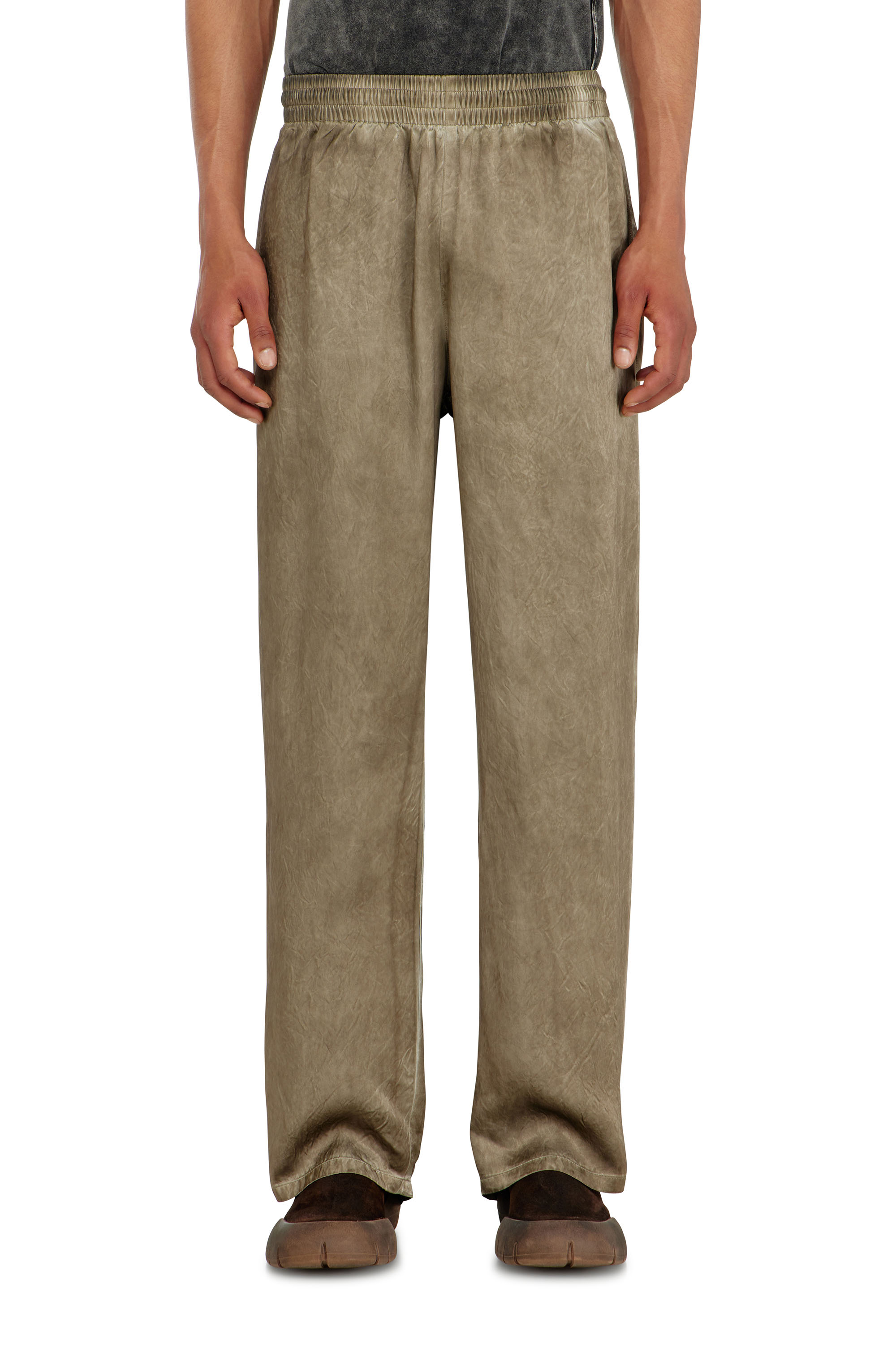 Diesel - P-THECK-AGCT, Man's Pants in wrinkled satin in Light Brown - 2