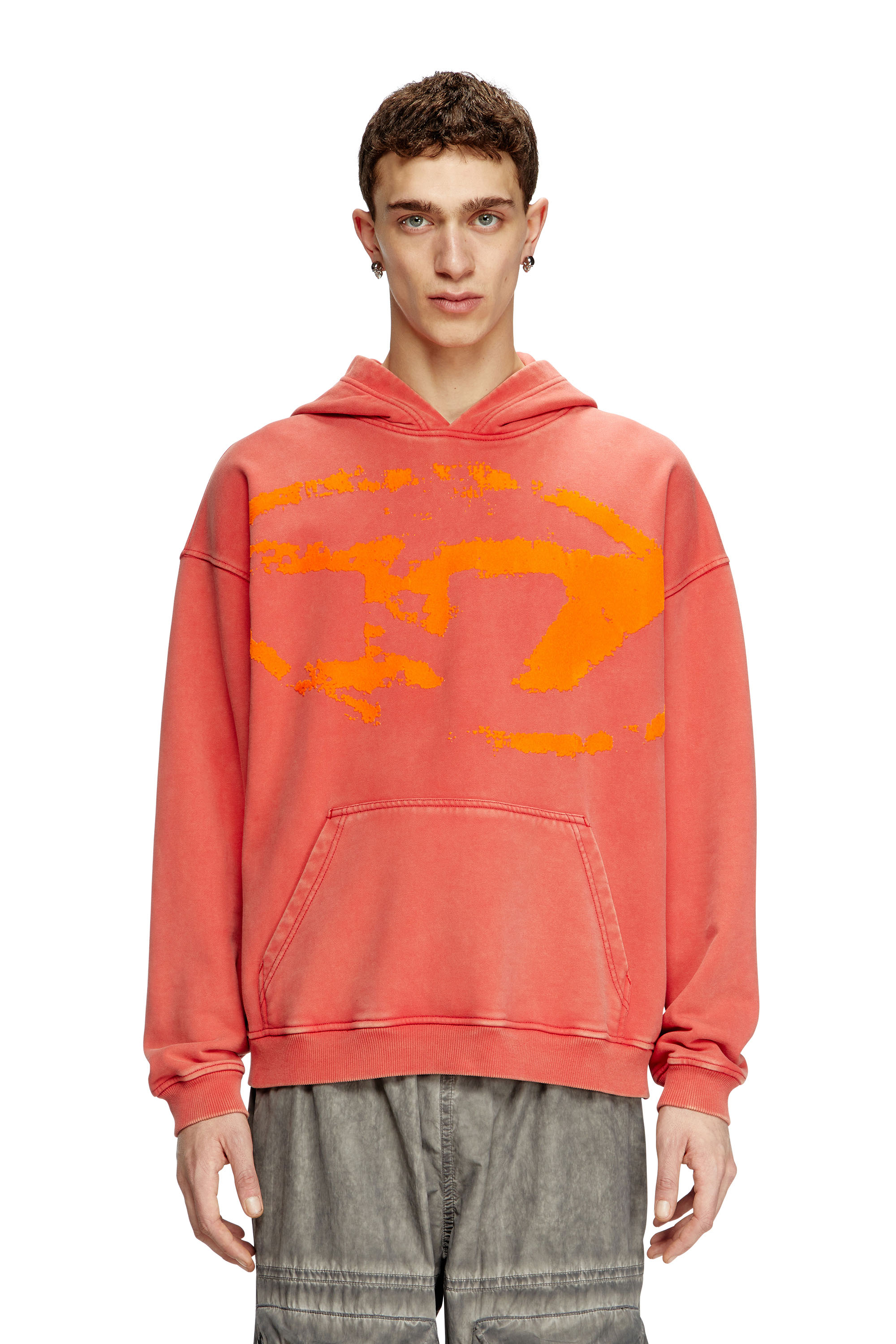 Diesel - S-BOXT-HOOD-R10, Man's Hoodie with flocked Oval D logo in Red - 1