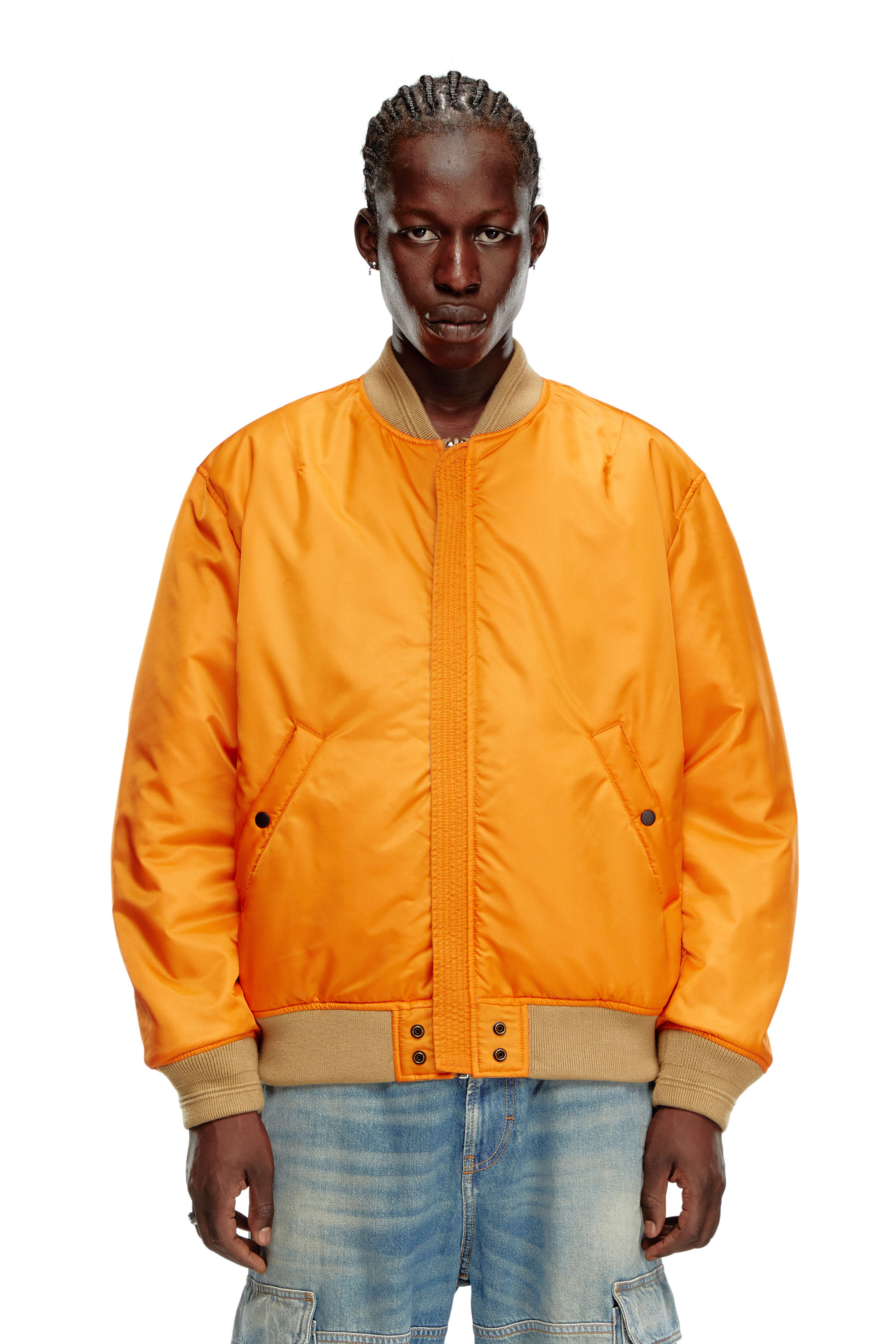 Diesel - J-HELD, Man's Bomber in padded nylon with Oval D in Light Brown - 7