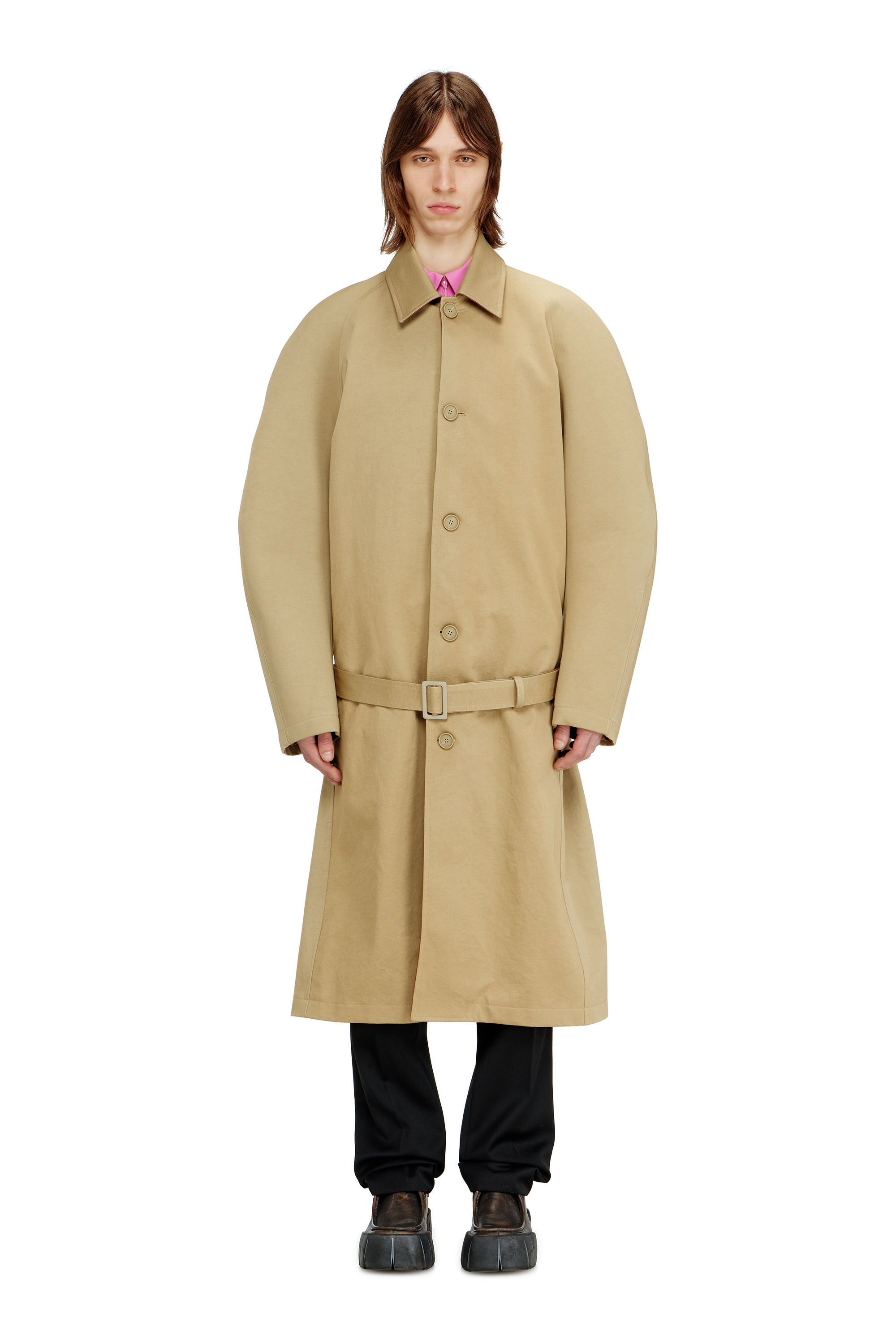 Diesel - J-ROUN, Man's Trench coat with cocoon sleeves in Light Brown - 2