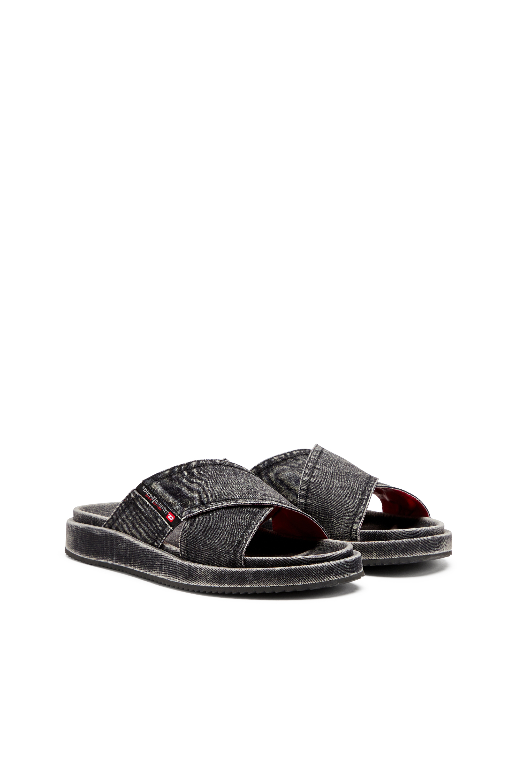 Diesel - SA-SLIDE CRIS CROS, Unisex's Sa-Slide-Denim slides with criss-cross straps in Black - 2