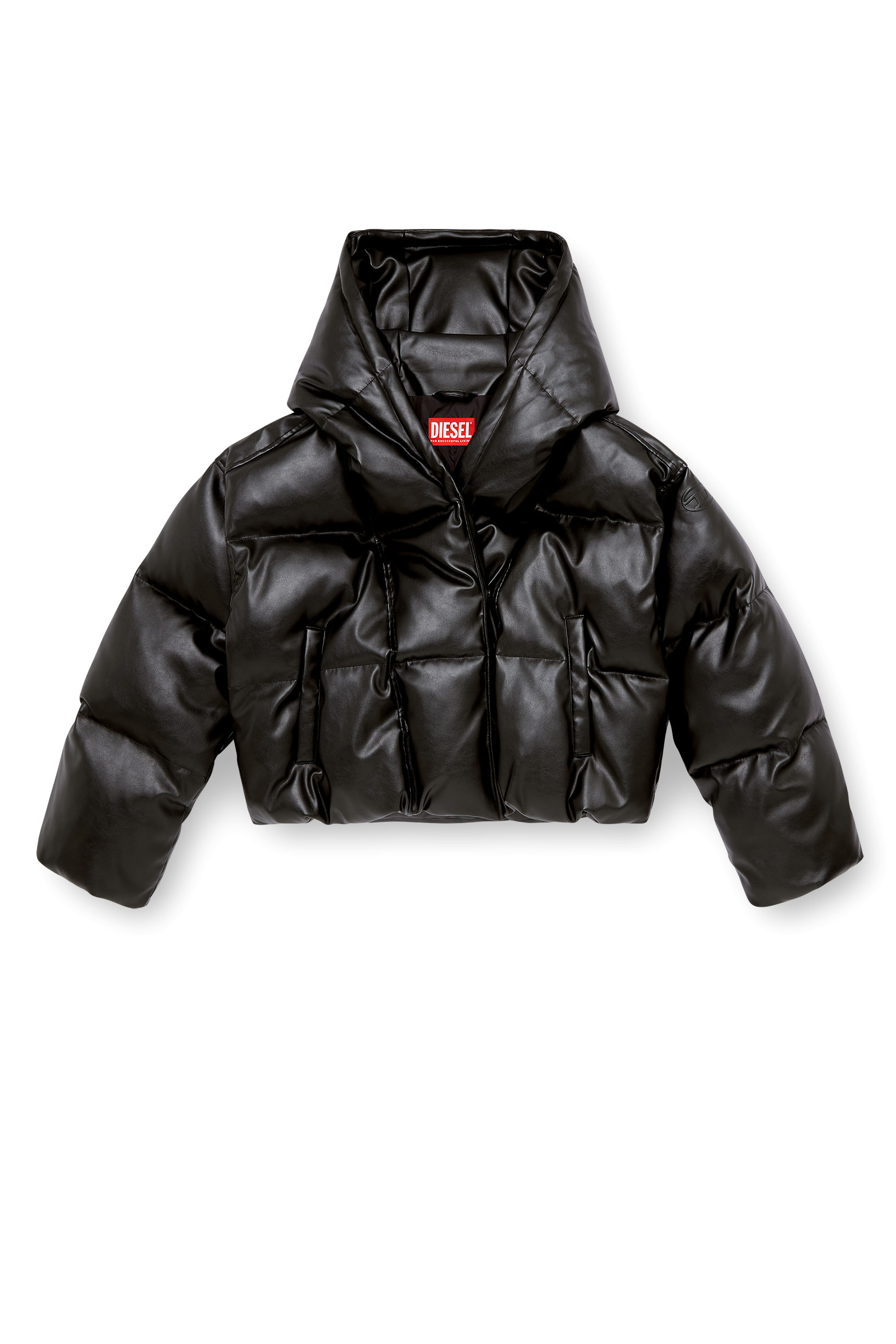 Diesel - W-ILLEY, Woman's Hooded puffer jacket in coated fabric in Black - 2