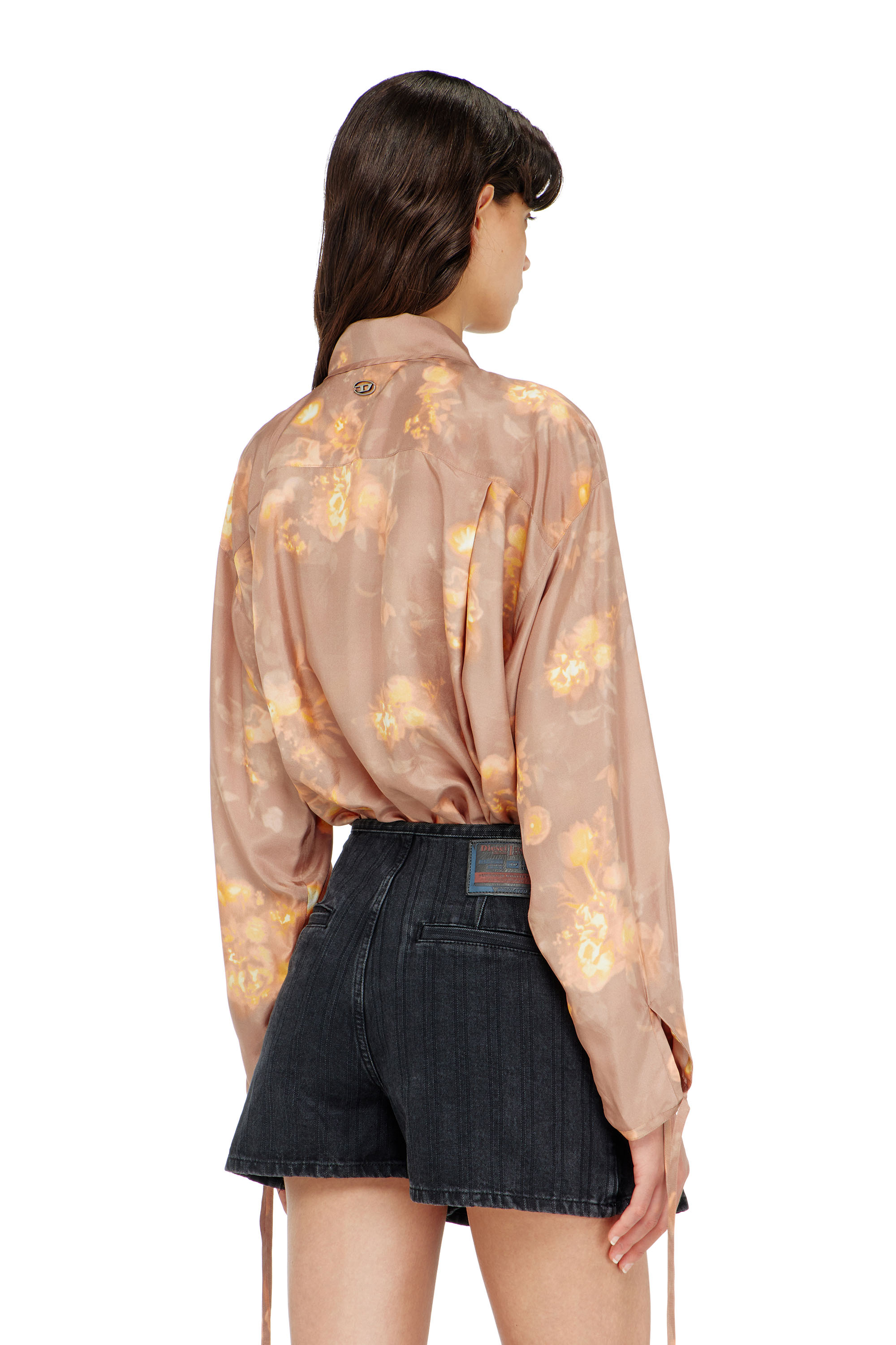 Diesel - C-ALLAS-T1, Woman's Shirt in floral-print habotai silk in Light Brown - 4