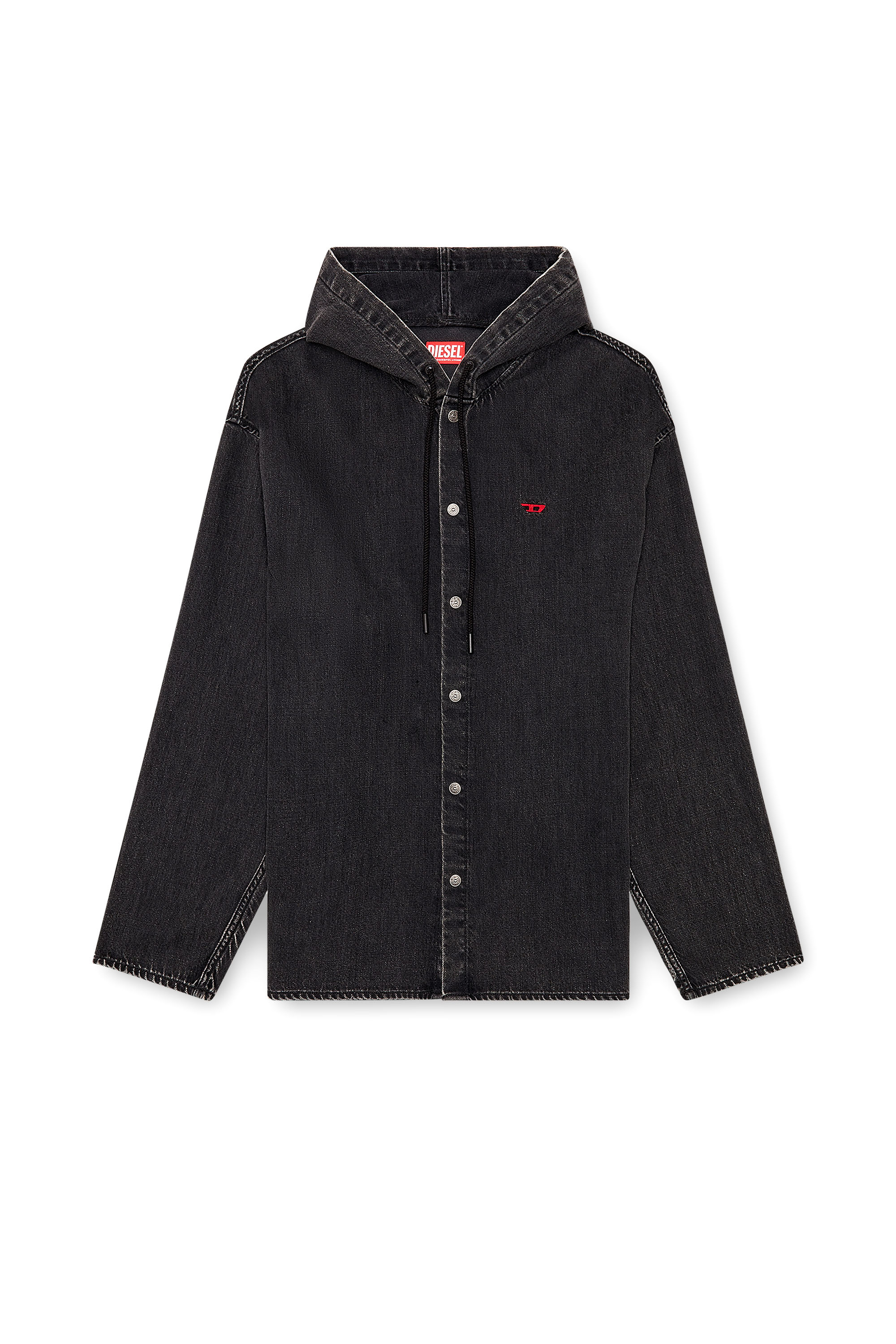 Diesel - D-DEWNY-HOOD, Man's Hybrid shirt in Tencel denim in Black - 2