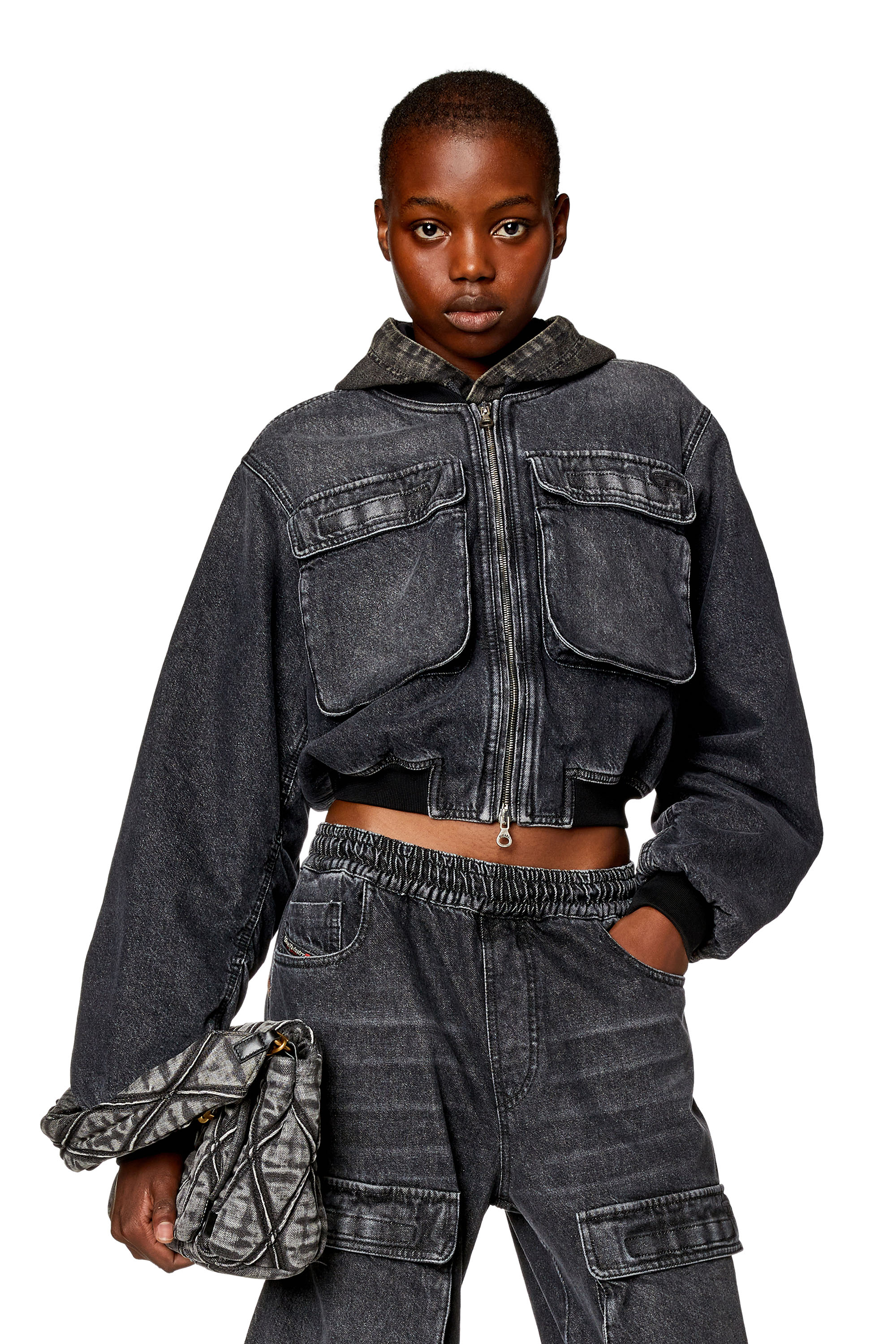Diesel - DE-KHLO-S, Woman's Cropped jacket in fix denim in Black - 3