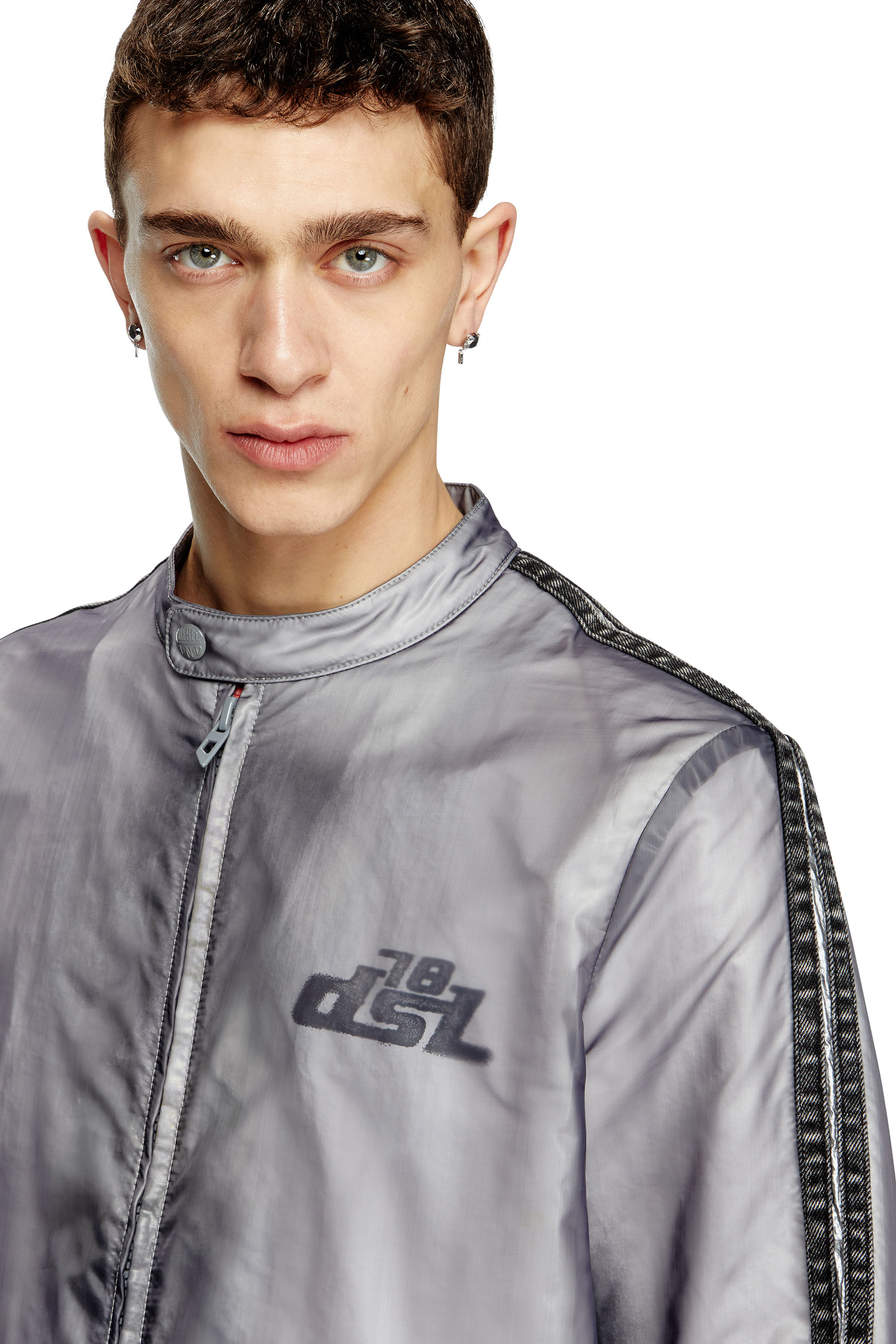 Diesel - J-POP, Man's Biker jacket with transparent effect in Grey - 5