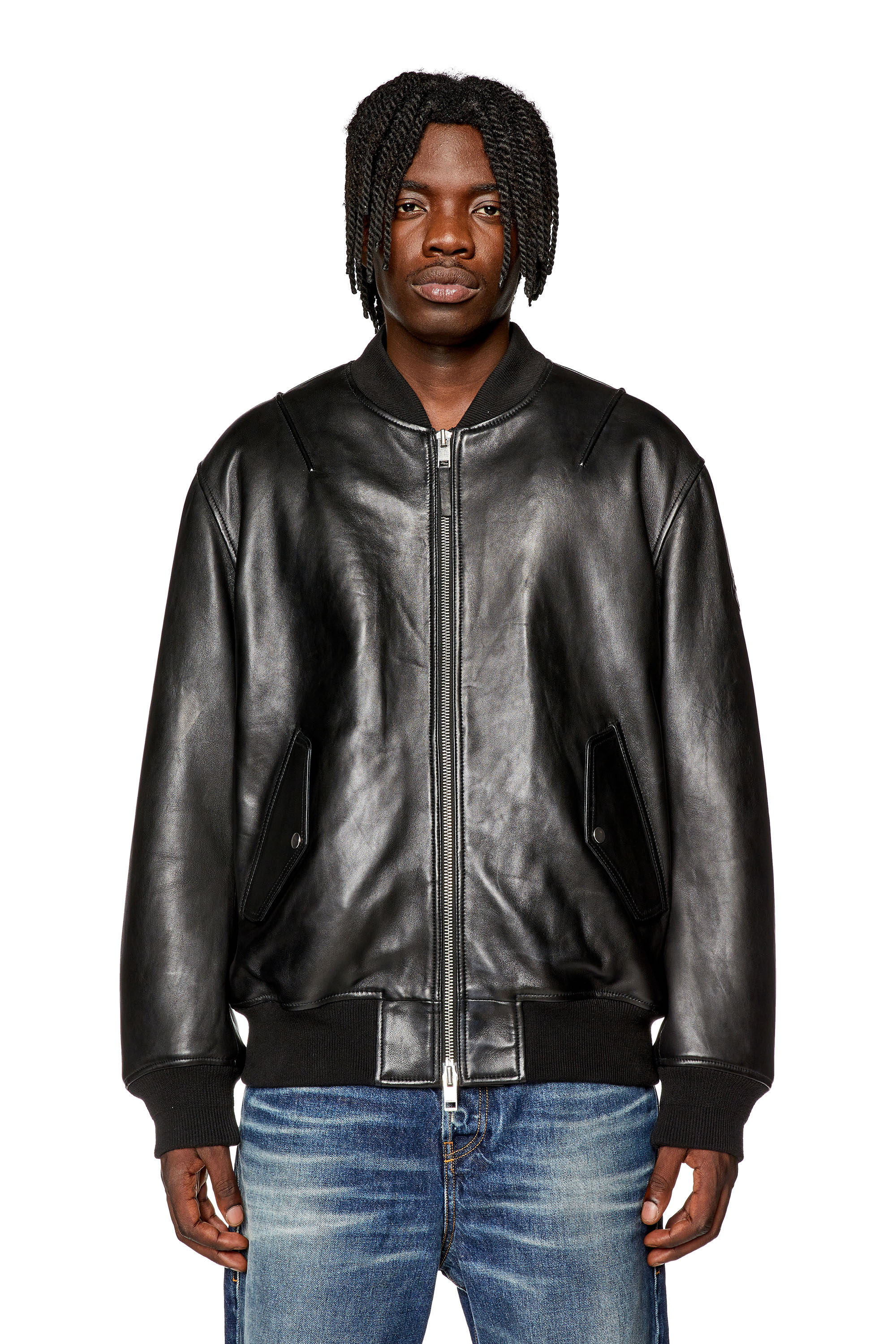 Diesel - L-PRITTS, Man's Padded jacket in tumbled leather in Black - 5