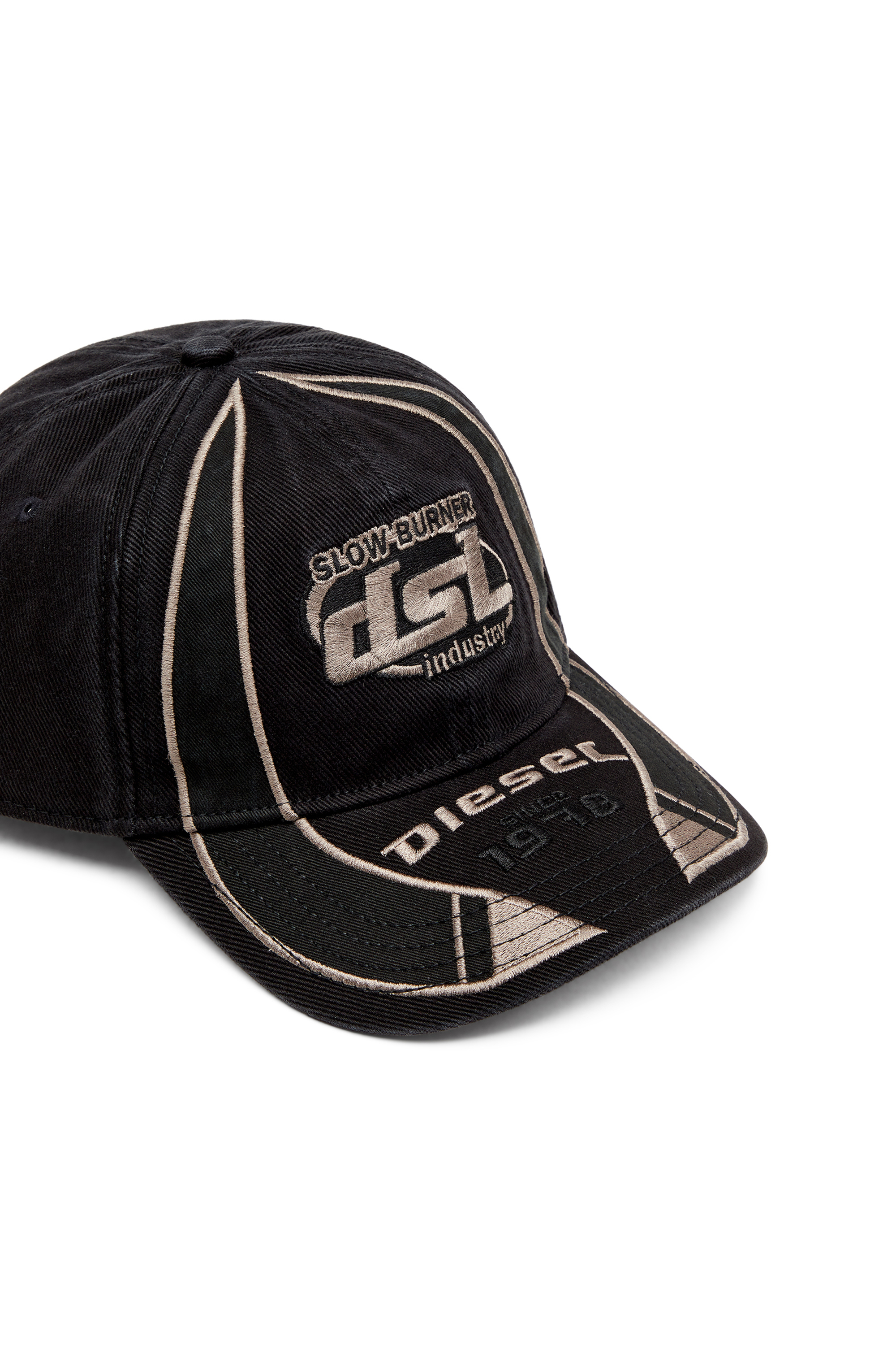 Diesel - C-ARSON, Man's Baseball cap with embroidered detail in Black/Grey - 4