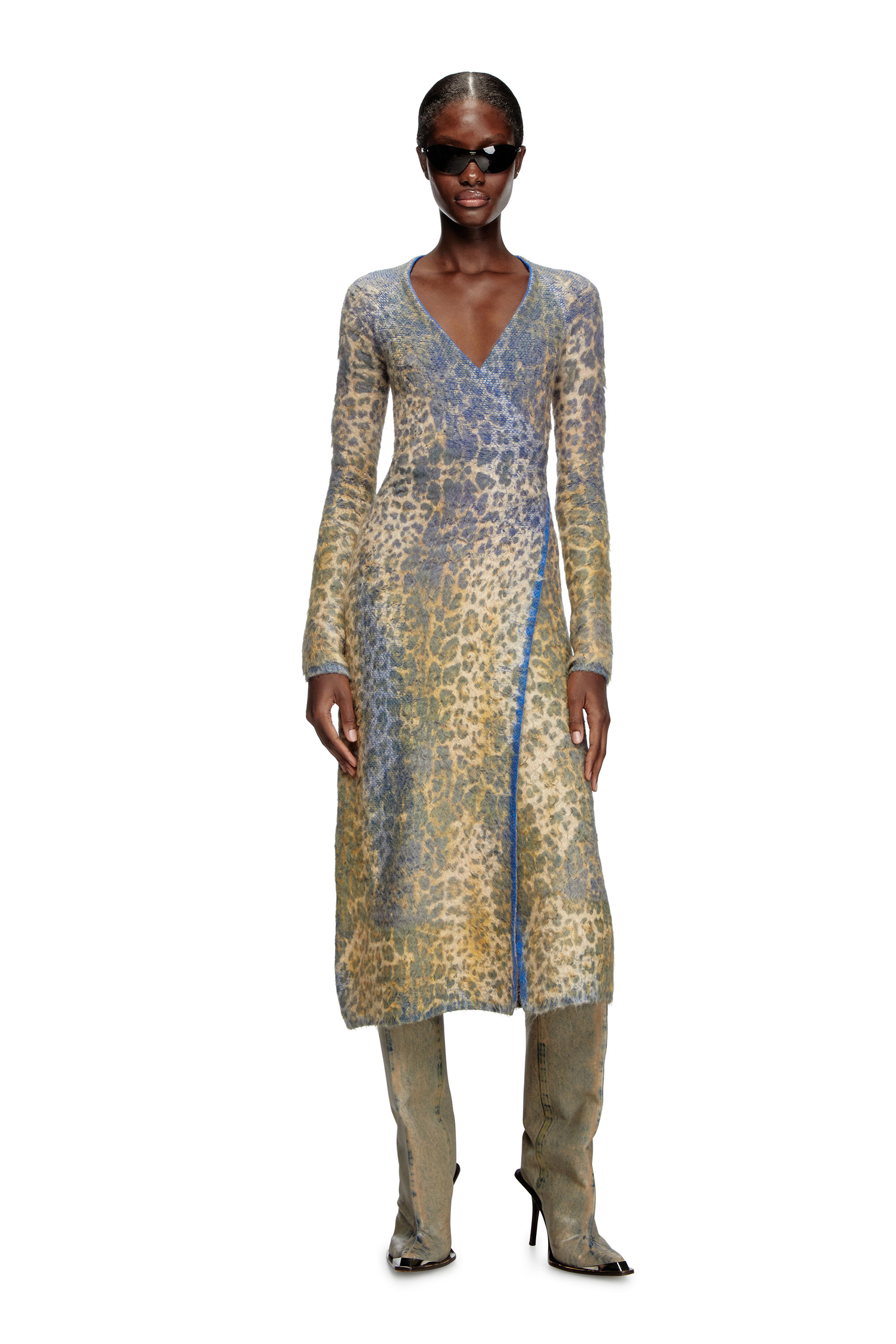 Diesel - M-SOFOCLE, Woman's Leopard print dress with devoré jacquard in Beige/Blue - 1