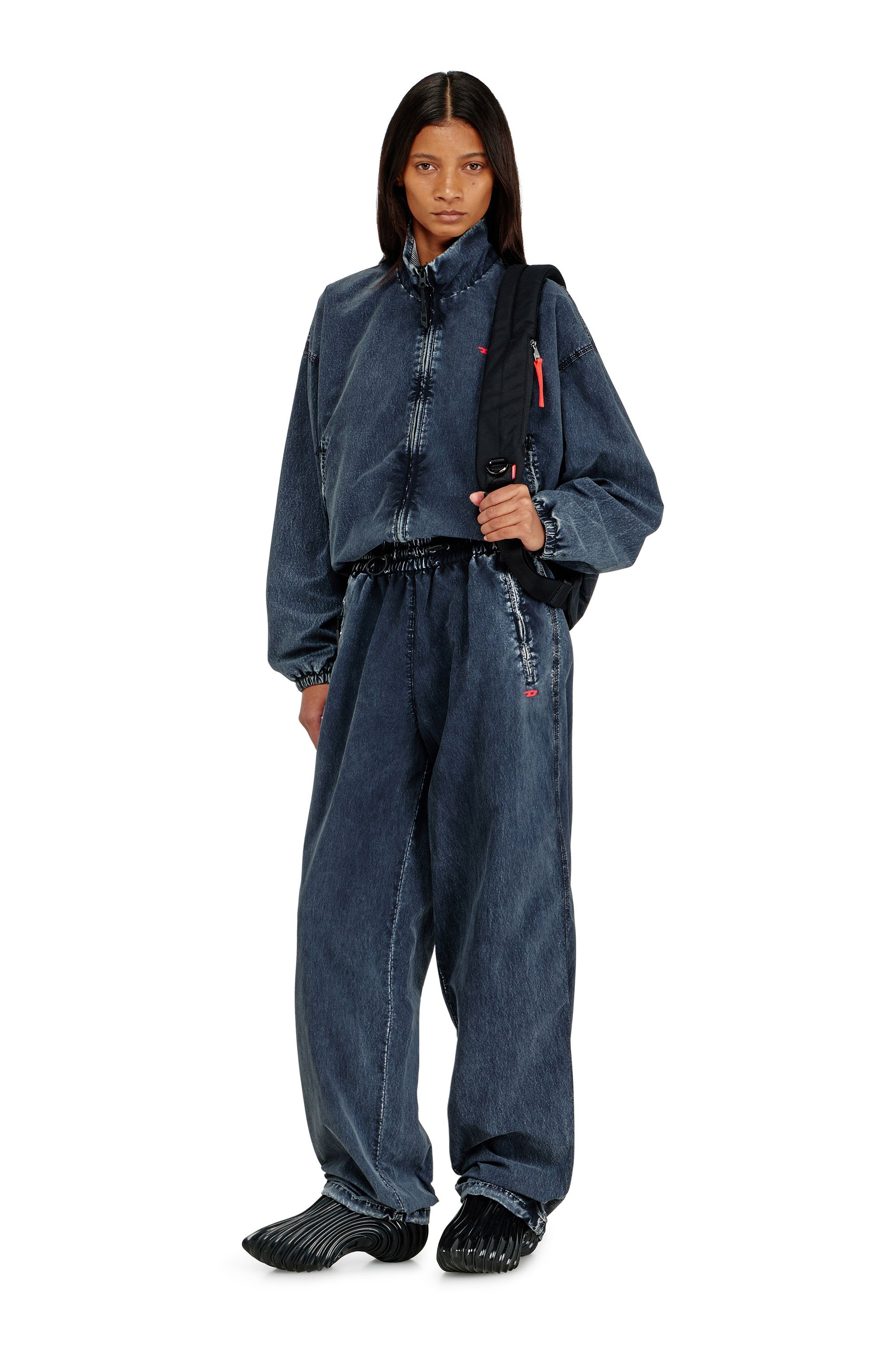 Diesel - P-APYRI, Woman's Acid-wash track pants in nylon Taslan in Dark Blue - 1