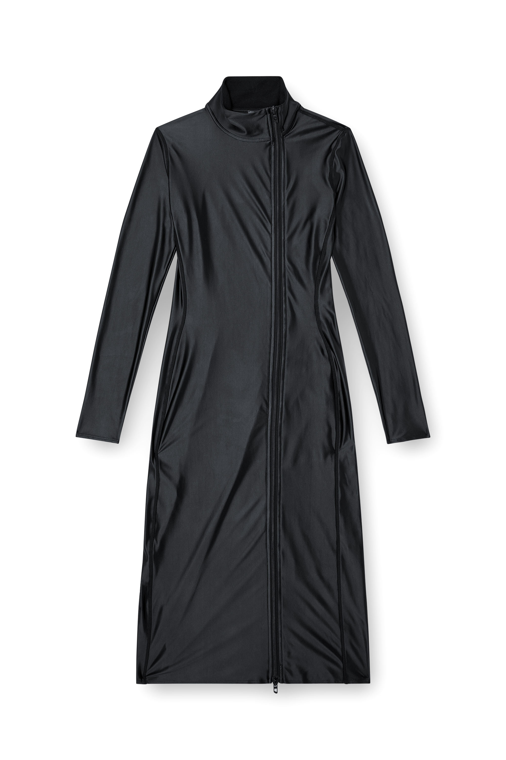 Diesel - D-SILVER, Woman's Mock collar long-sleeve midi dress with chintz finish in Black - 5