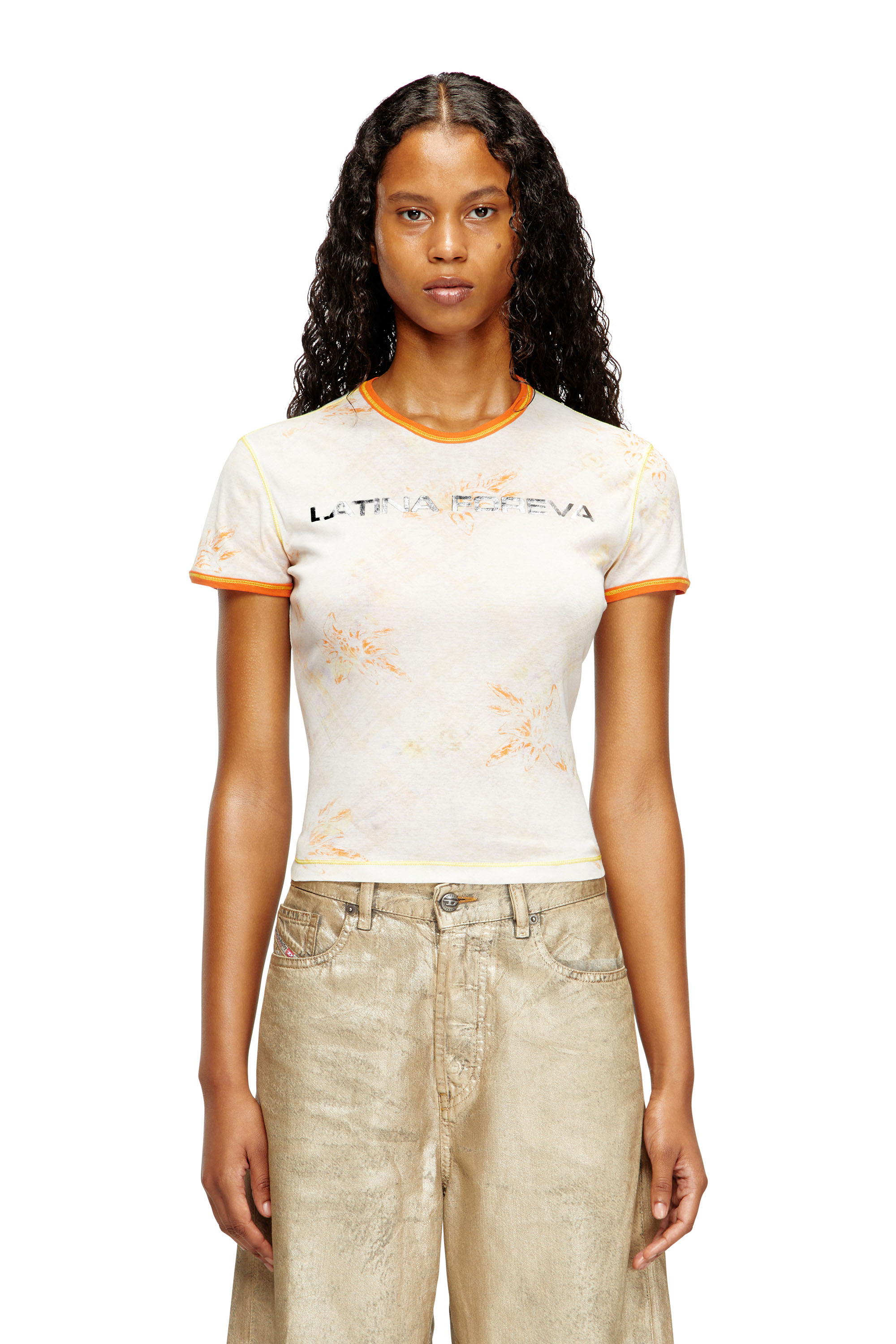 Diesel - T-UNCUTIE-KG, Woman's T-shirt with Latina Foreva print in White/Orange - 1
