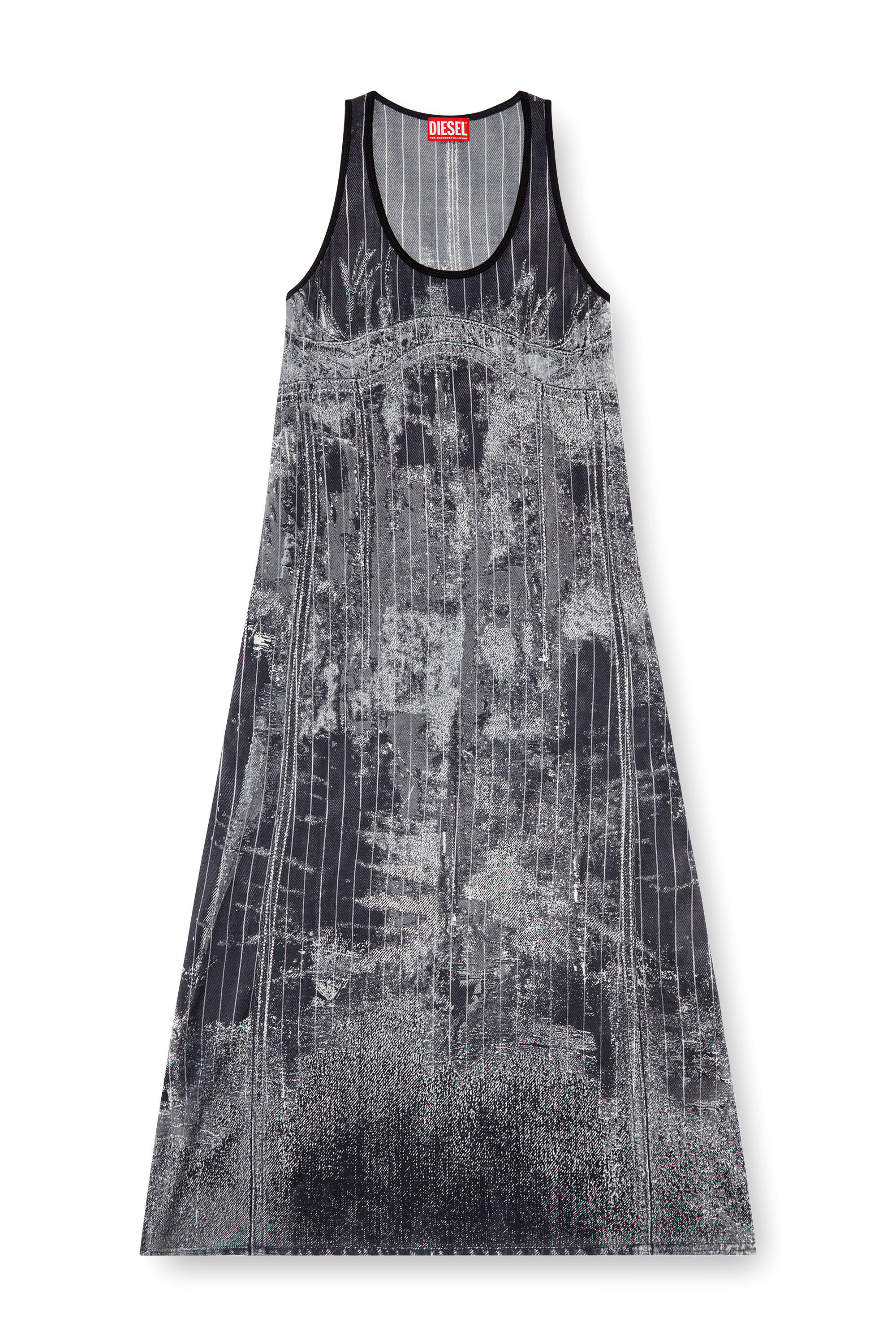 Diesel - D-SCREET, Woman's Midi dress with print of pinstripe denim in Black - 2