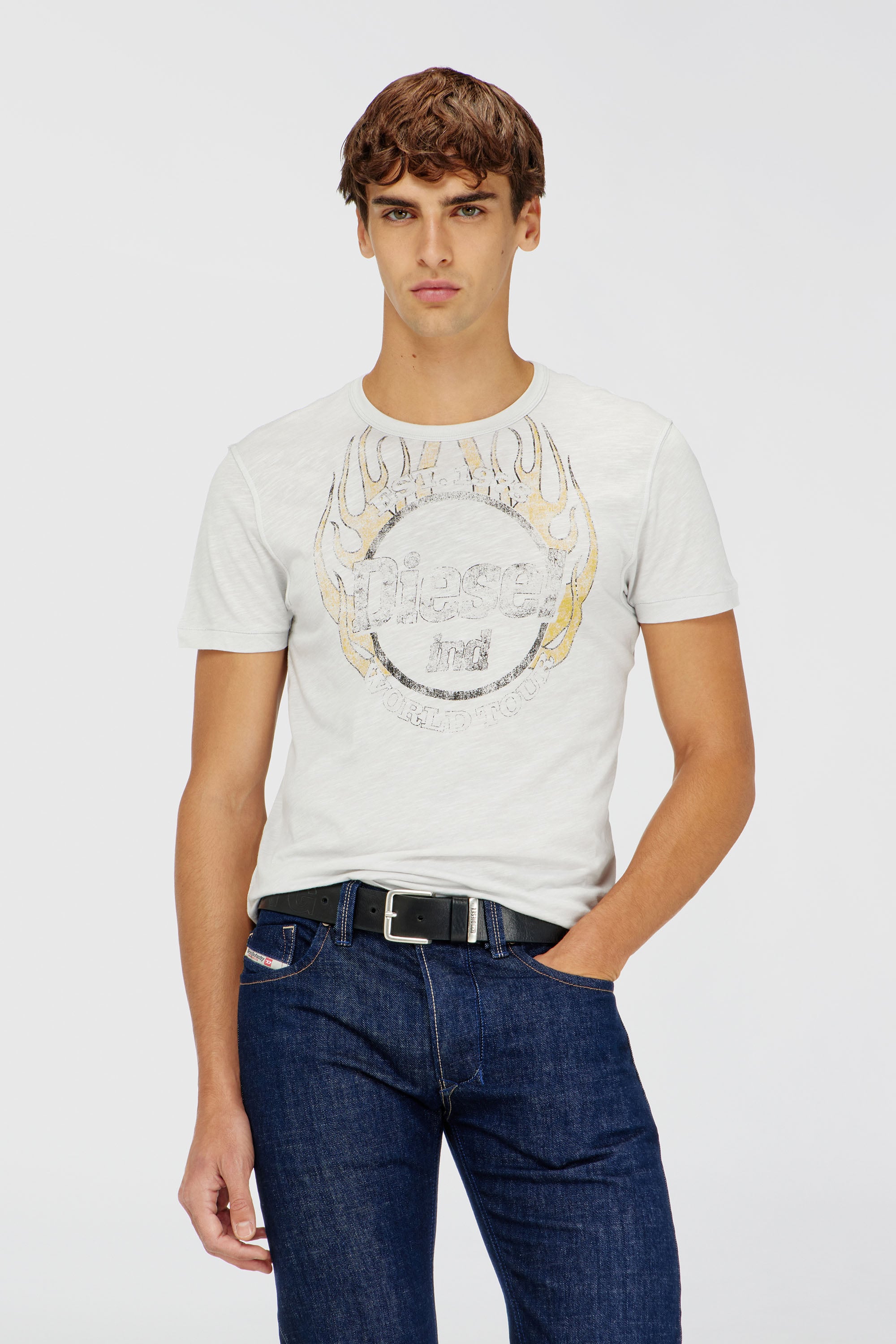 Diesel - T-NOTS, Man's T-shirt in slub-jersey with crack print in White - 1