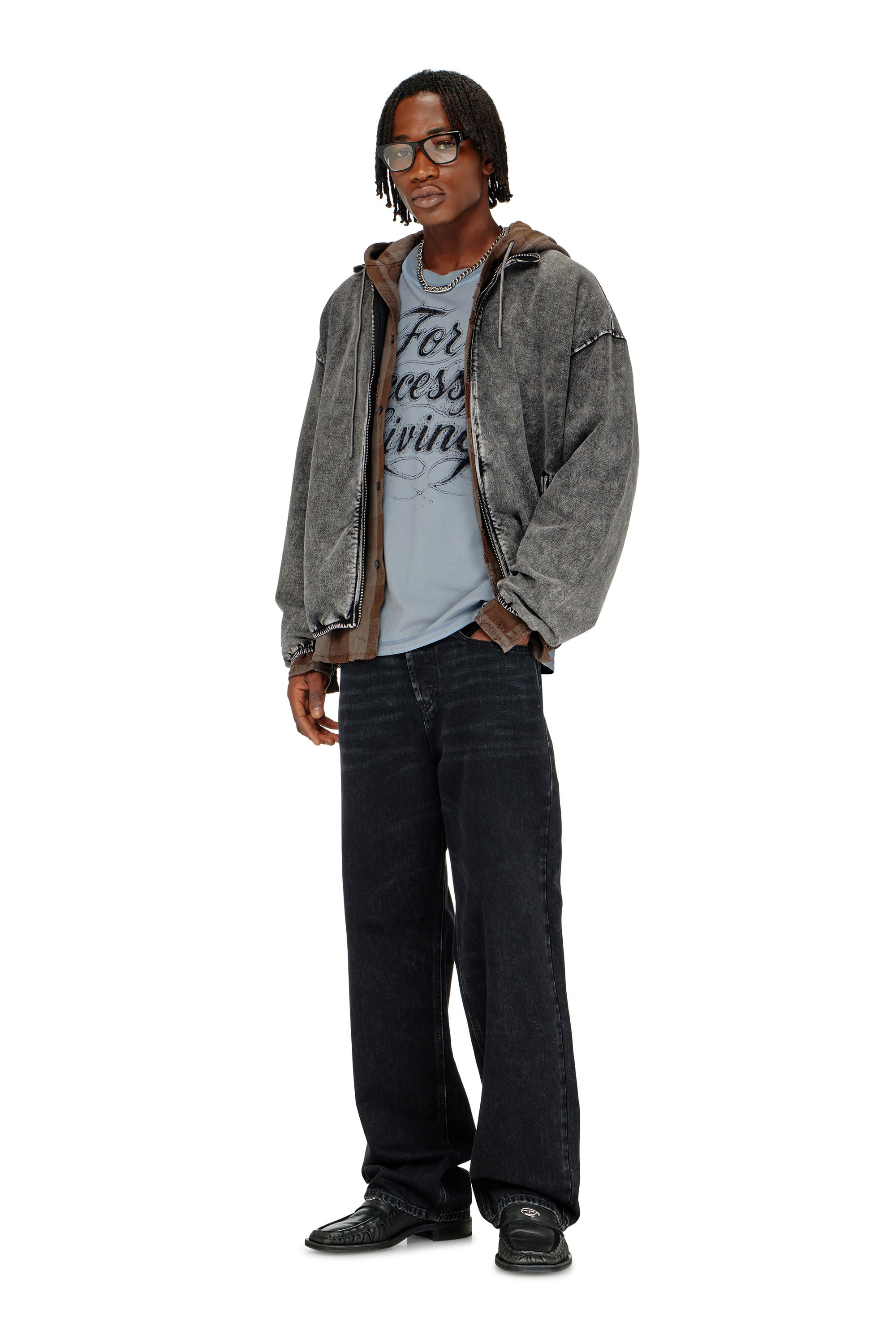 Diesel - S-CORSY, Man's Sweat jacket with denim effect in Grey - 2