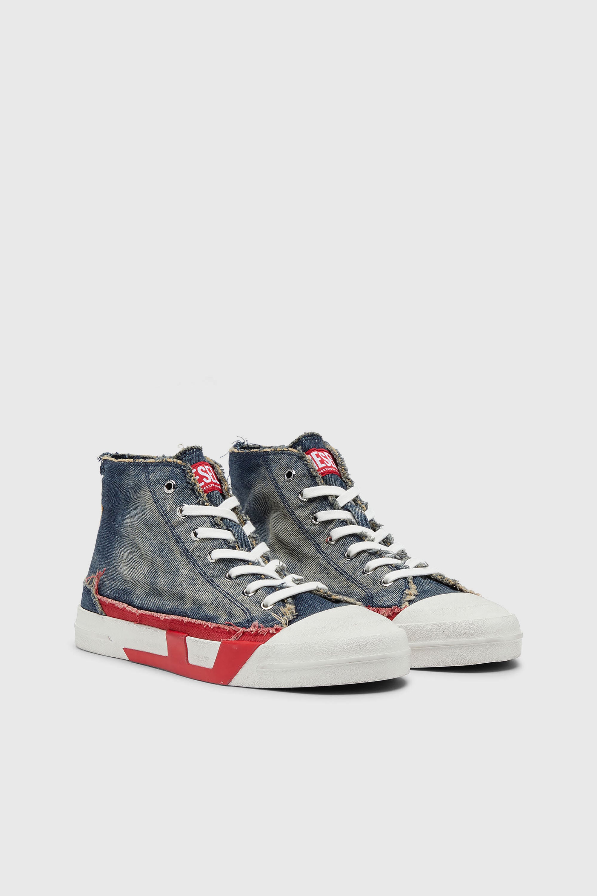 Diesel - S-D-VERSE MID II, Man's D-Verse-High-top sneakers in denim with D logo in Blue/Red - 2