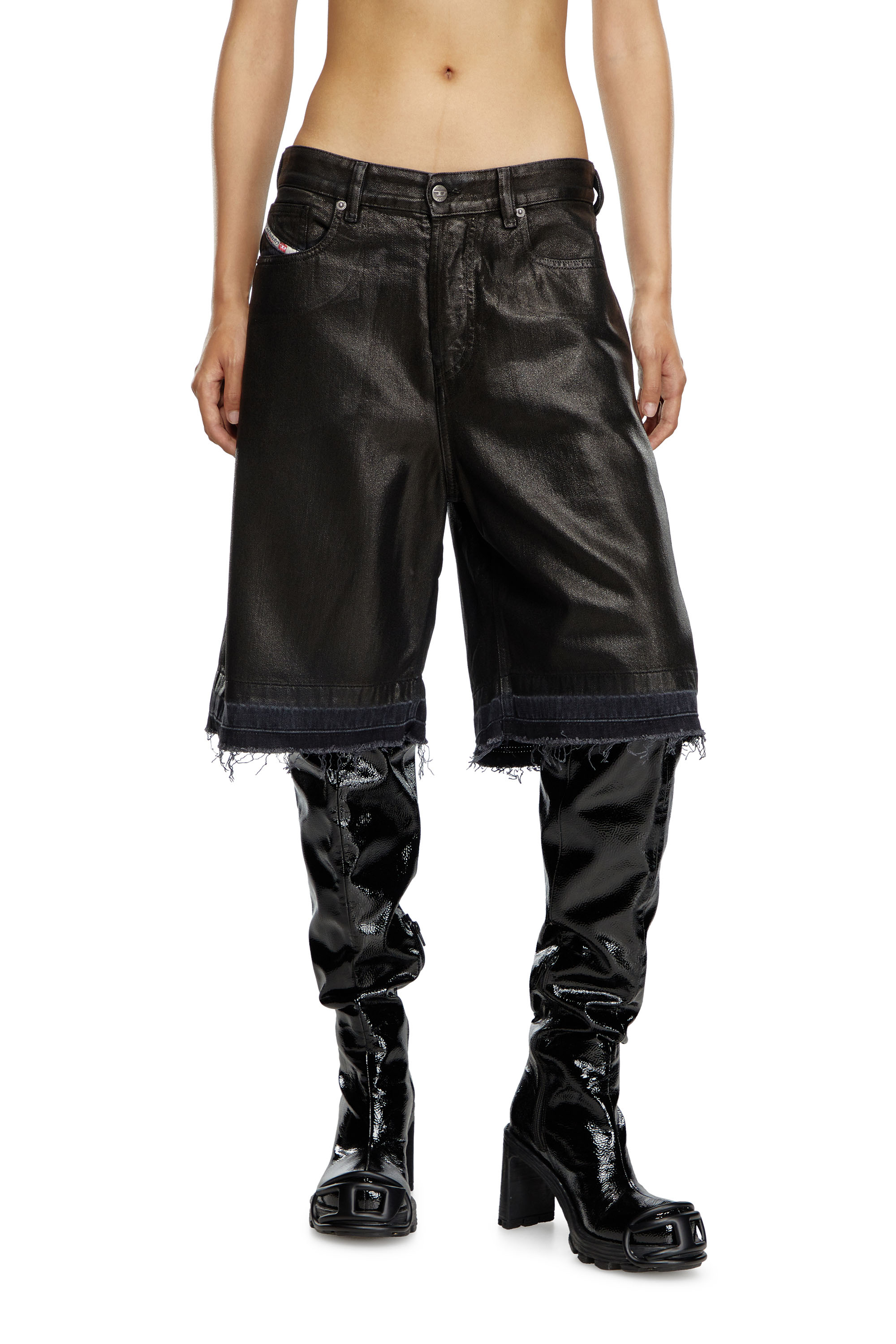 Diesel - DE-SIRE-SHORT, Woman Shorts in coated tailoring denim in Black - Image 1