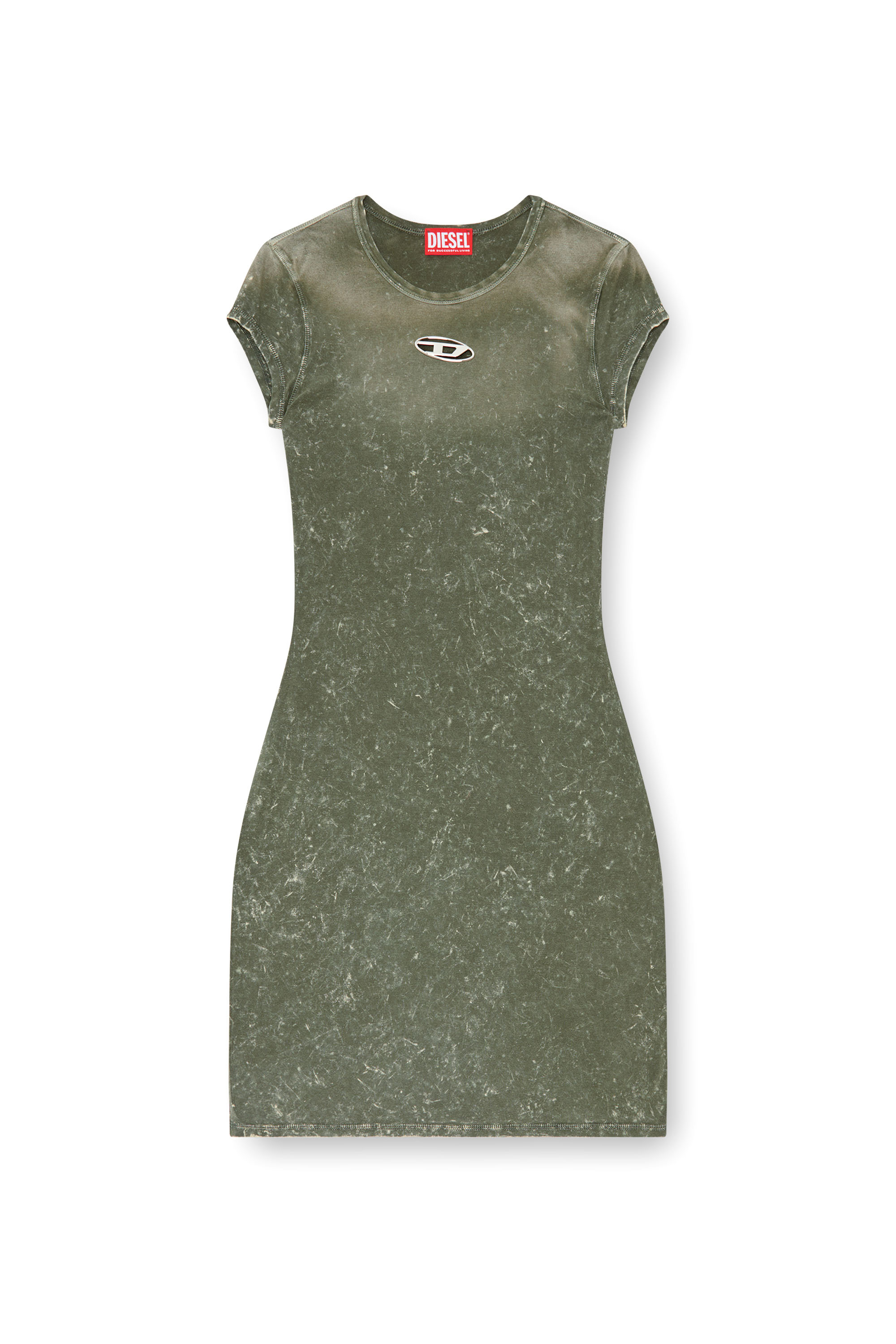 Diesel - D-ANGIEL-P1, Woman's Short dress in marbled stretch jersey in Olive Green - 3