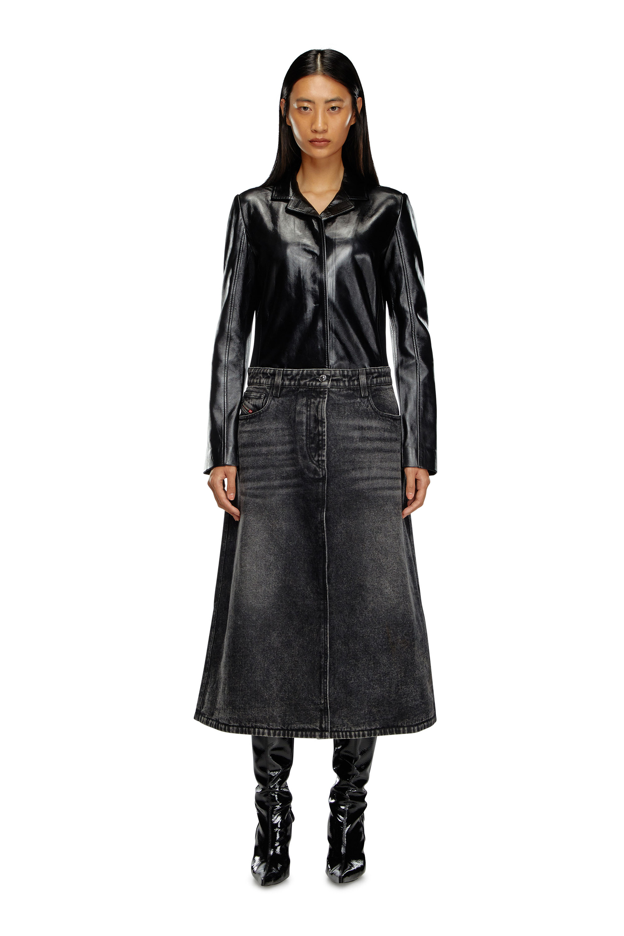 Diesel - L-ORY, Woman's Hybrid coat in denim and leather in Black - 2