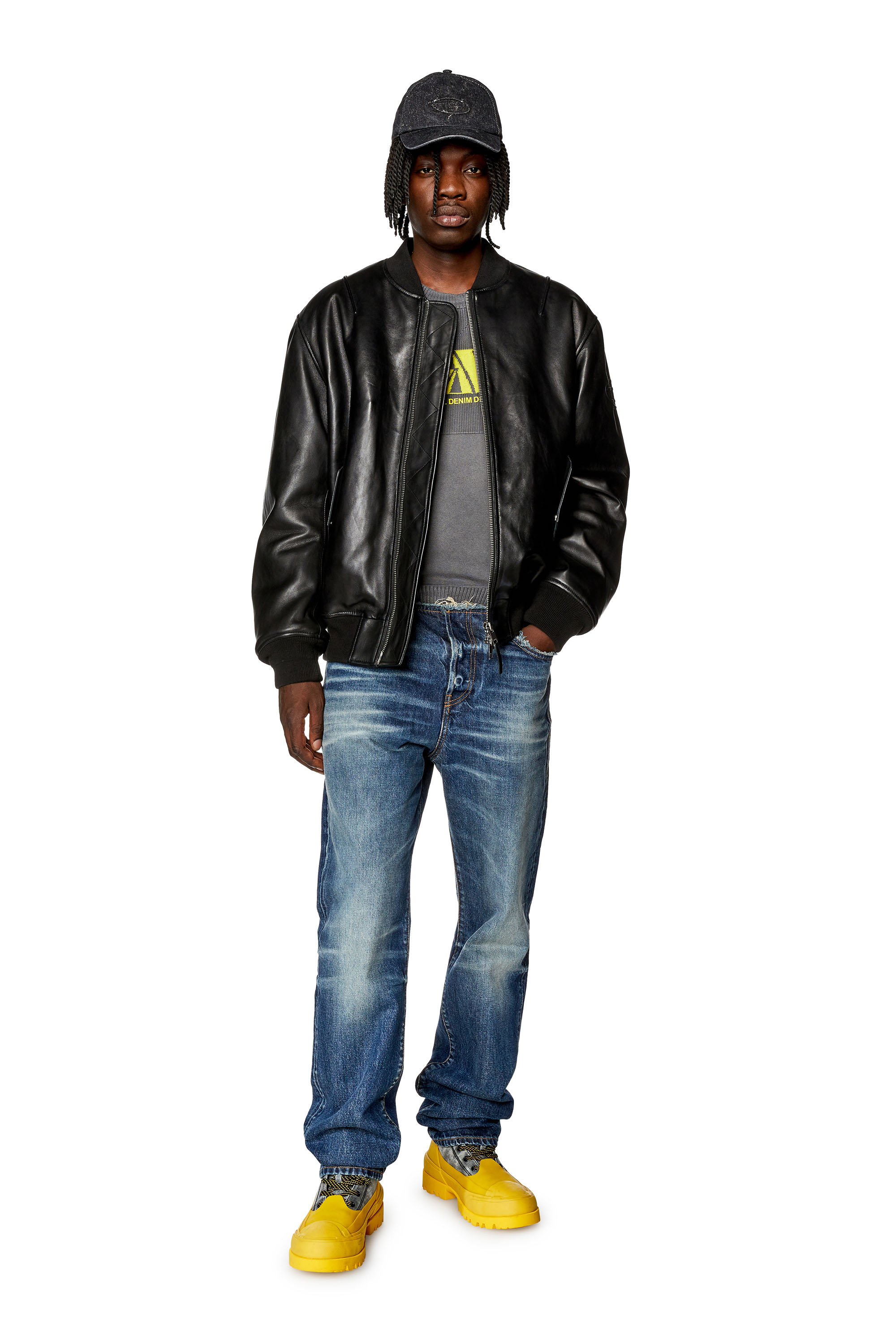 Diesel - L-PRITTS, Man's Padded jacket in tumbled leather in Black - 1