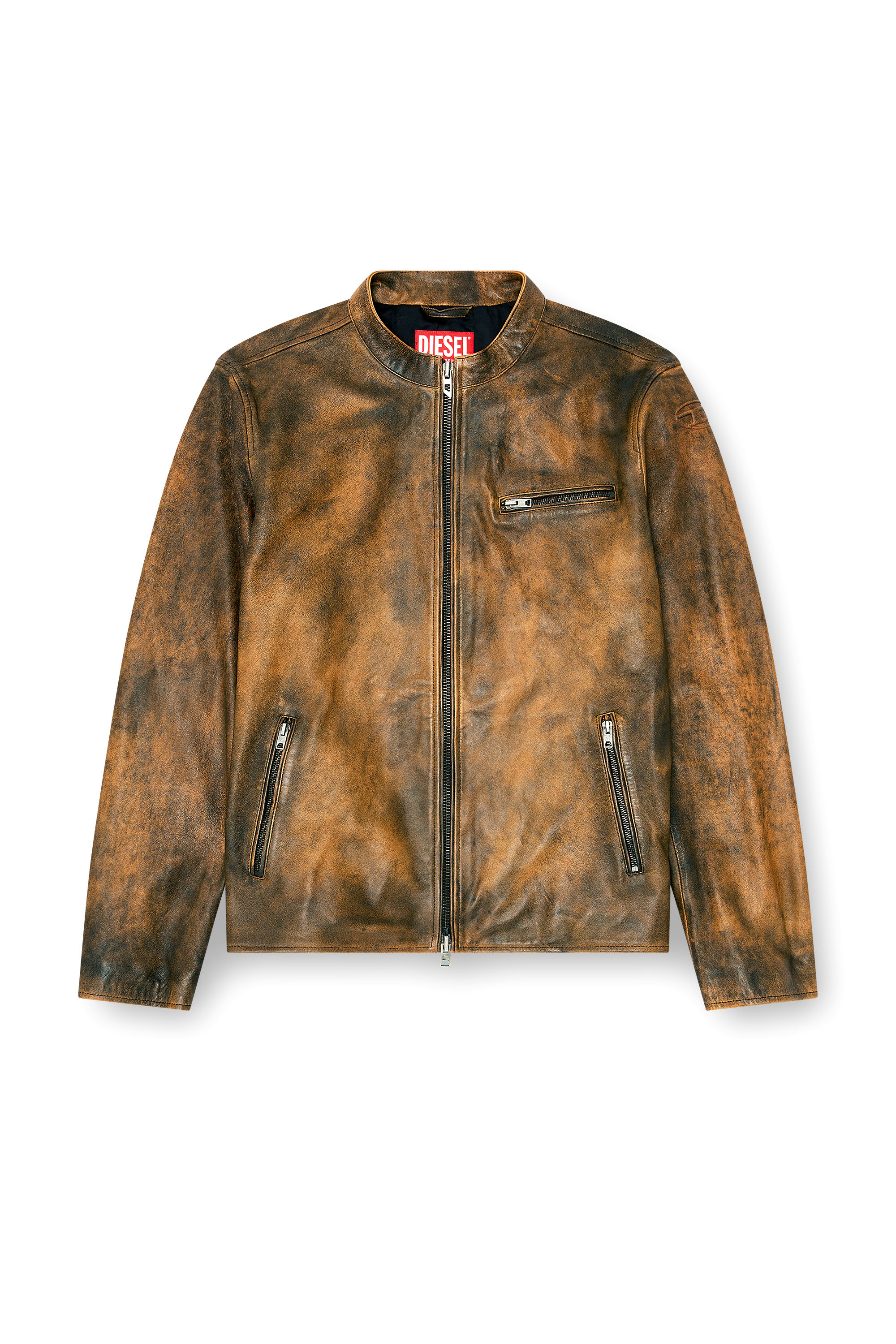 Diesel - L-ZAD-KNCZ, Man's Biker jacket in treated leather in null - 2