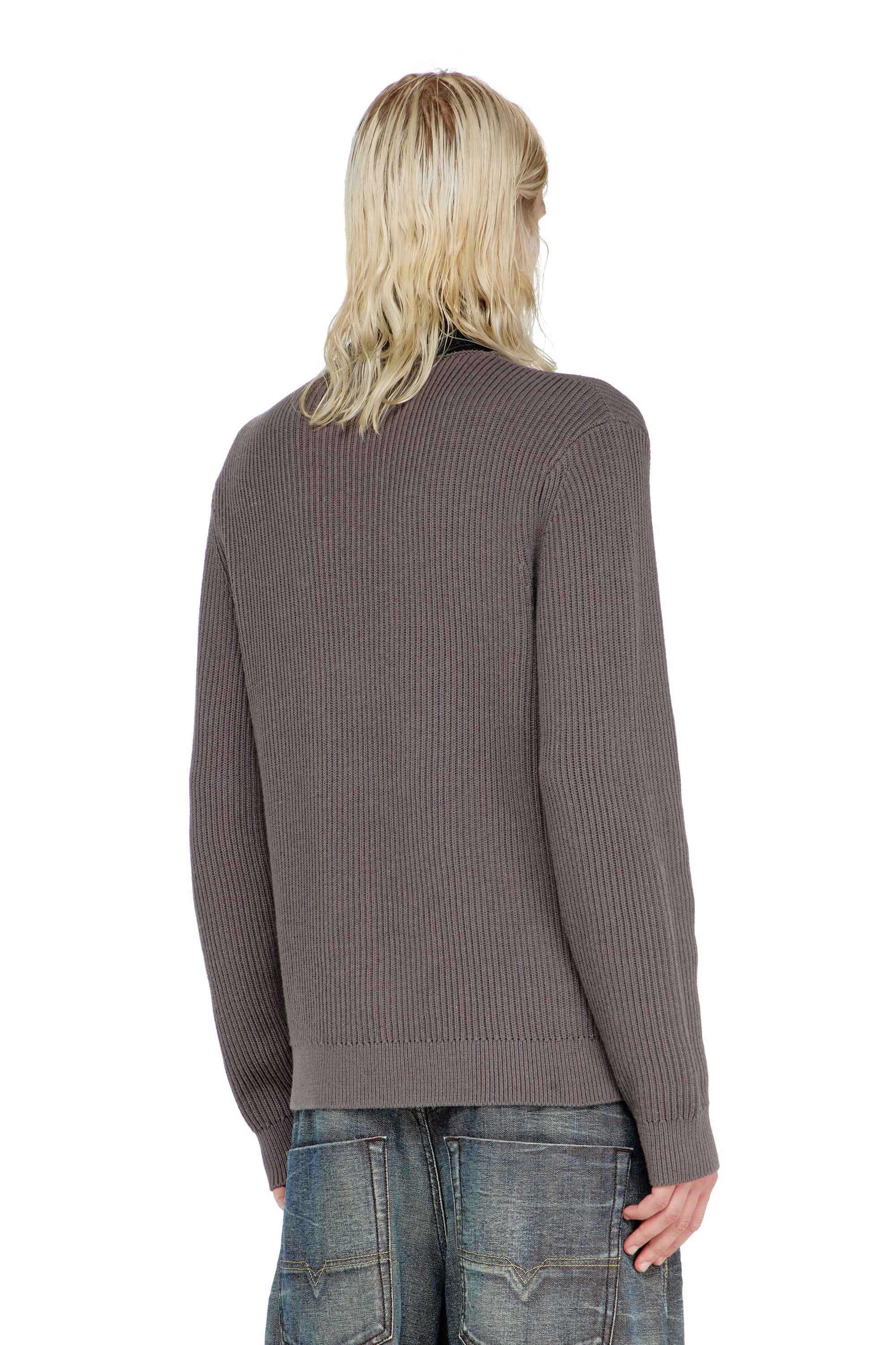 Diesel - K-MAMU, Man's Half-zip sweater with layered neckline in Black/Grey - 4