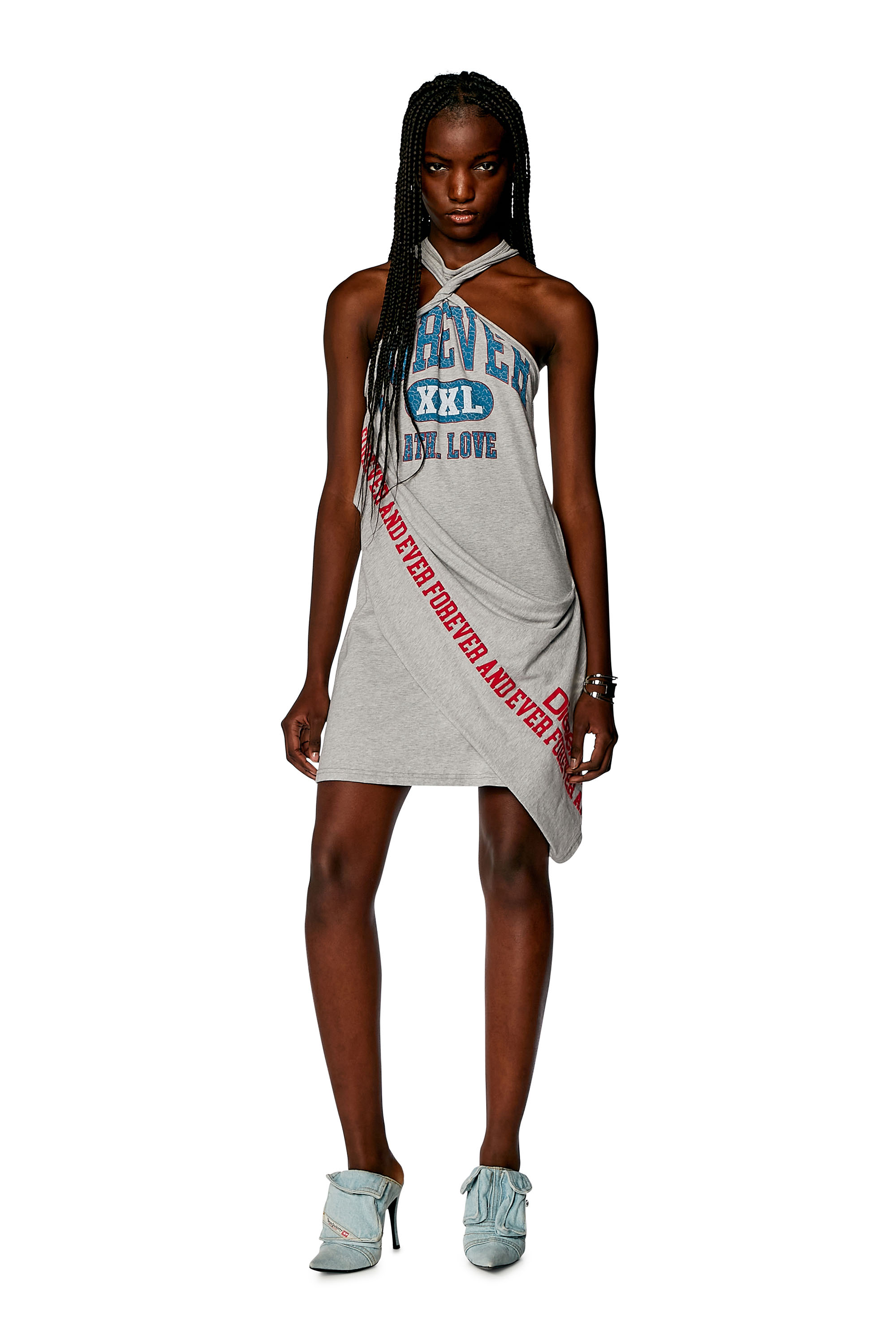 Diesel - D-ZELIE, Woman Short halterneck dress in printed jersey in Grey - Image 1