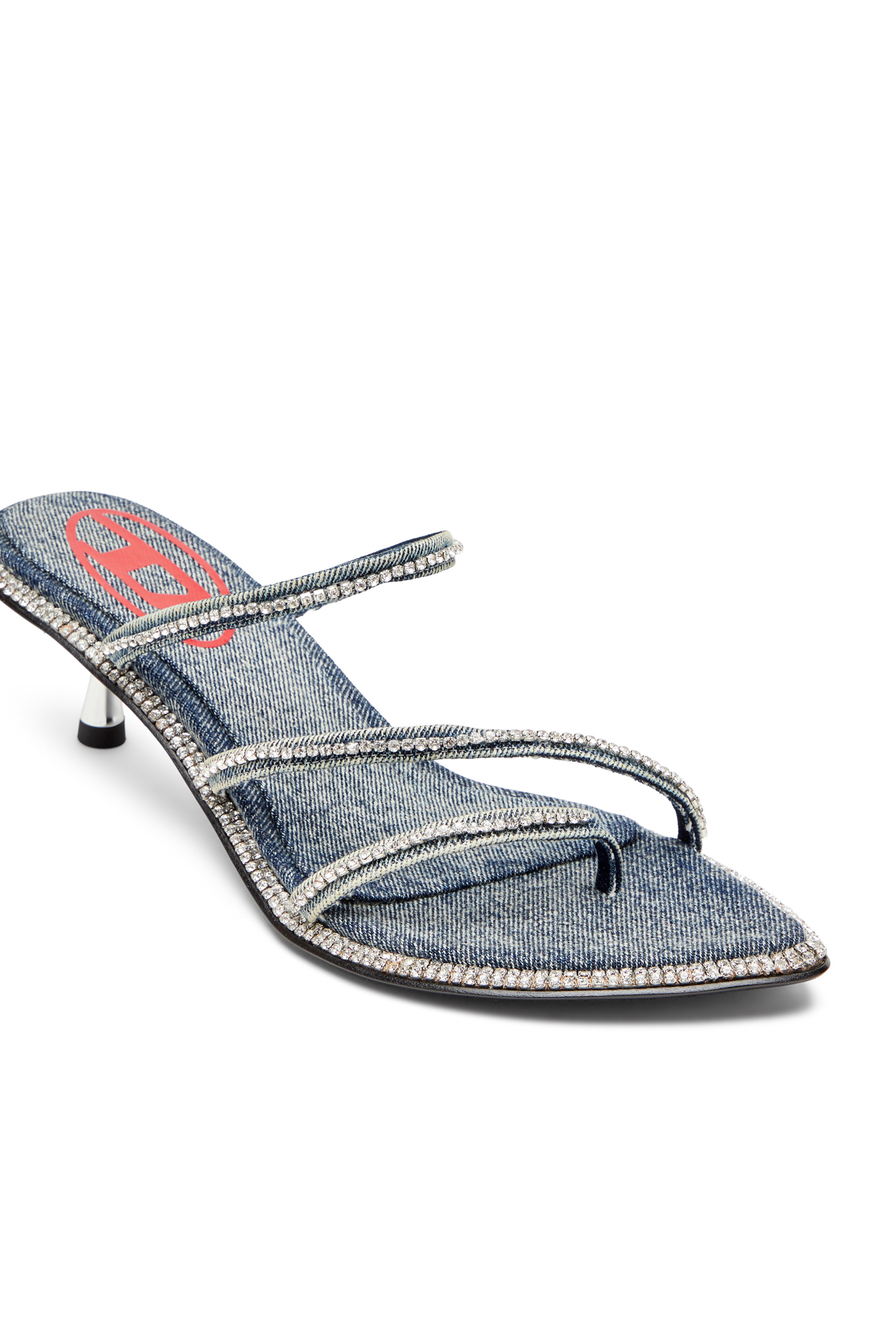 Diesel - D-HAVANNA KITTIE, Woman's D-Havanna-Kitten-heel mules in crystal denim in Blue - 4