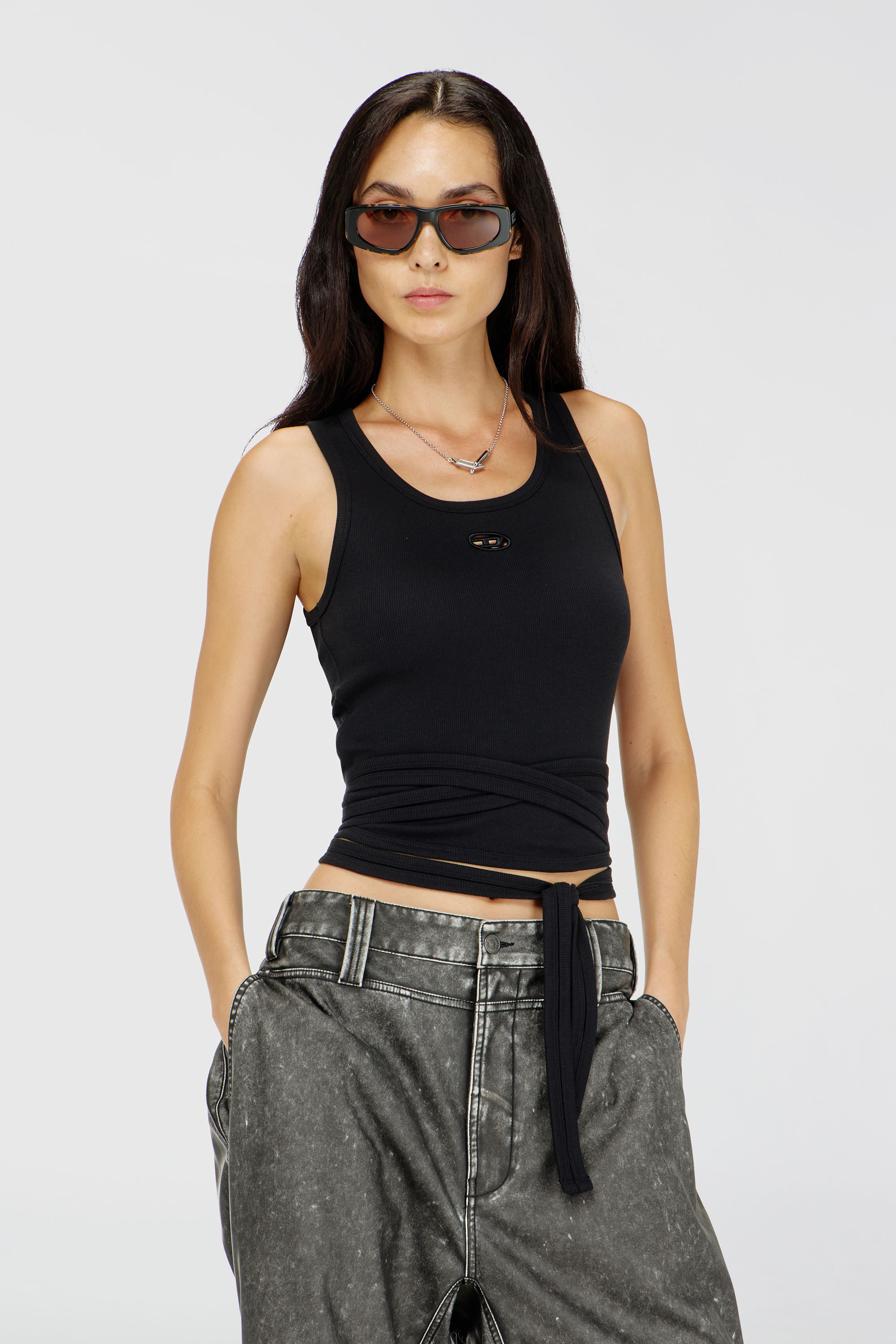 Diesel - T-ANKY-TAIL-S1, Woman's Crop top with wrap-around laces in Black - 3