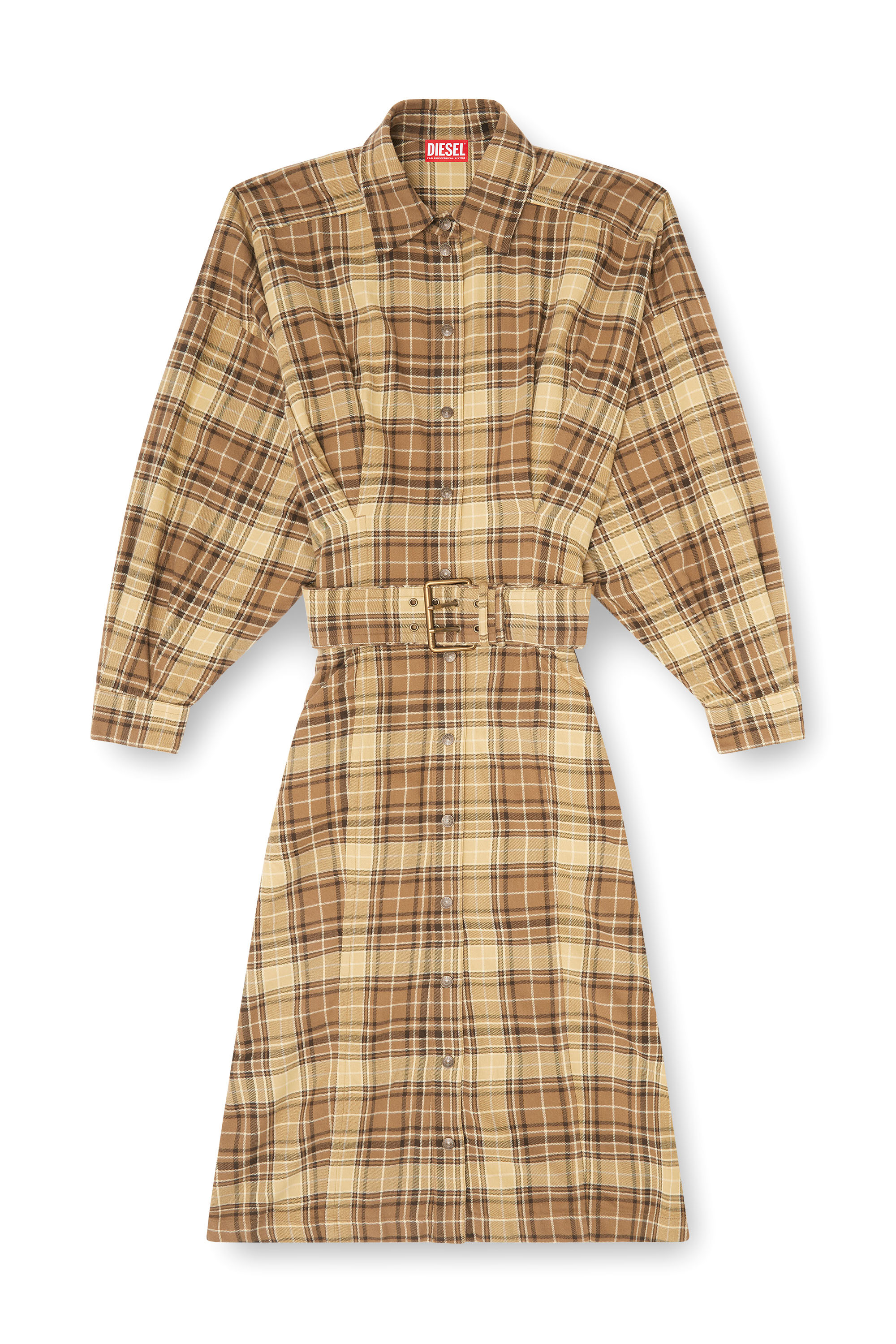 Diesel - D-EDALUS, Woman's Midi dress in check flannel with wide belt in null - 2