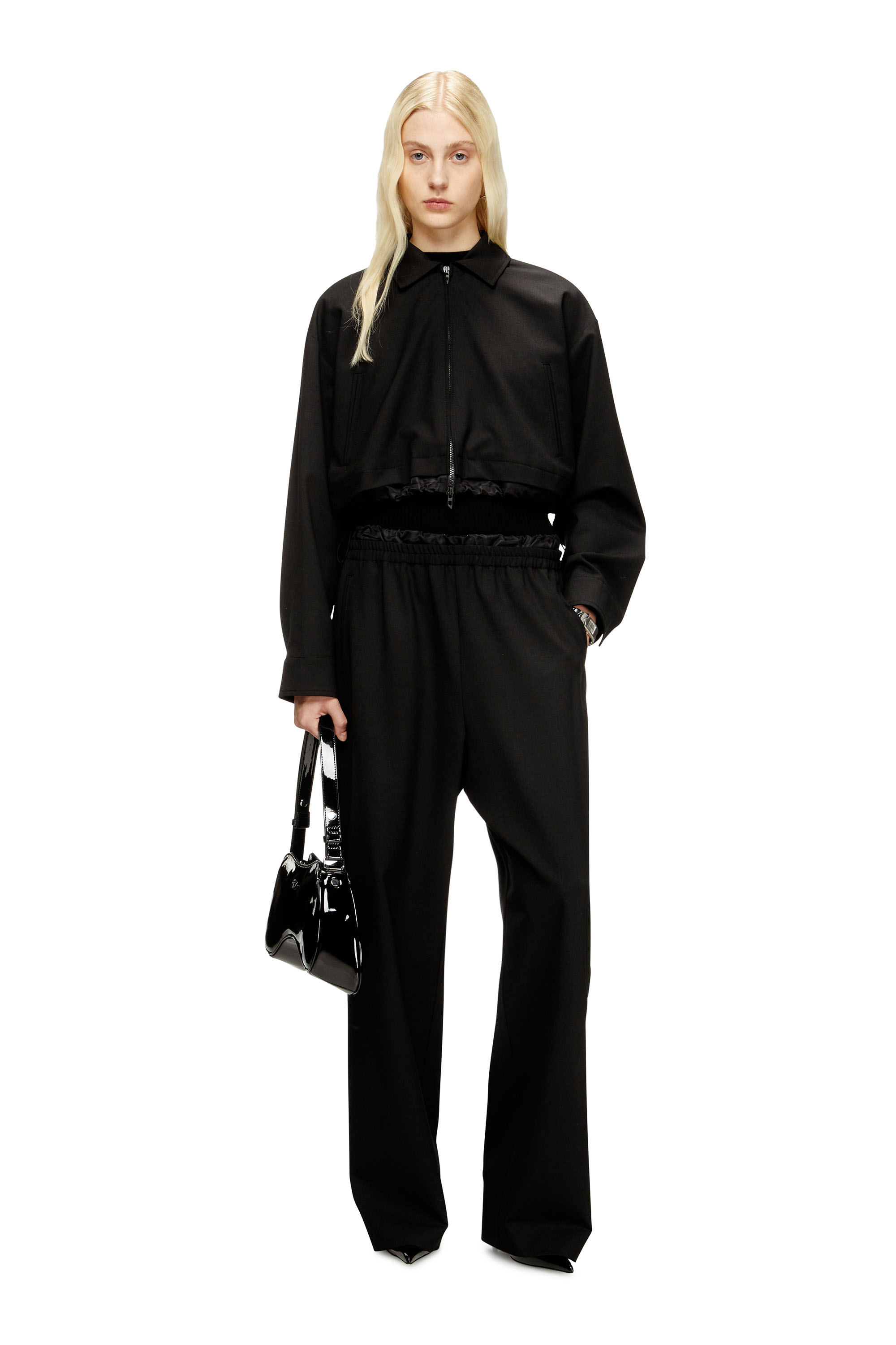 J-TING-FEM-R2, Black Diesel - J-TING-FEM-R2, Woman's Cropped jacket in tailoring fabric and nylon in Black - 1