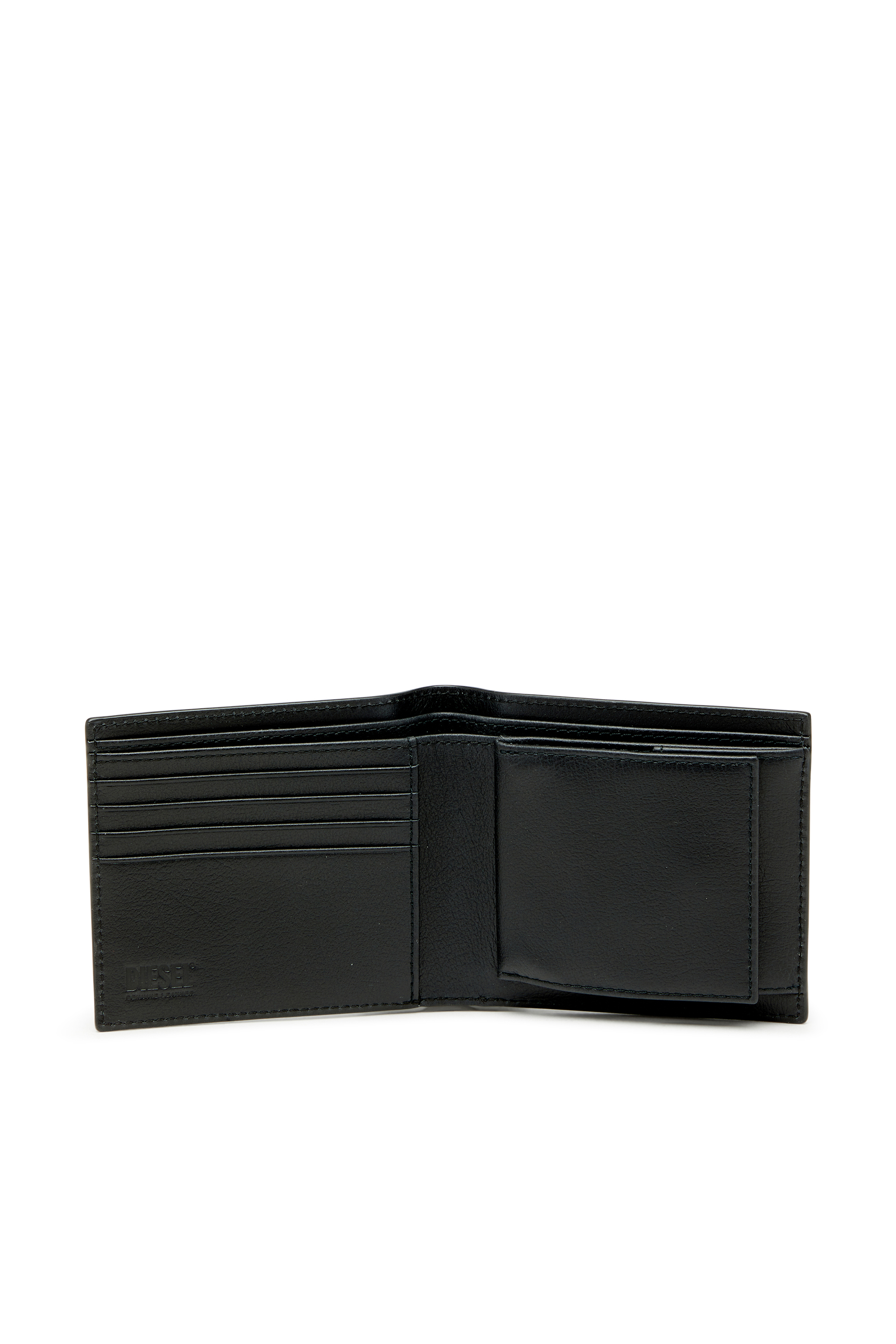 Diesel - MONOGRAM BI-FOLD COIN S 3D, Man's Leather bi-fold wallet with all-over embossed logo in Black - 3