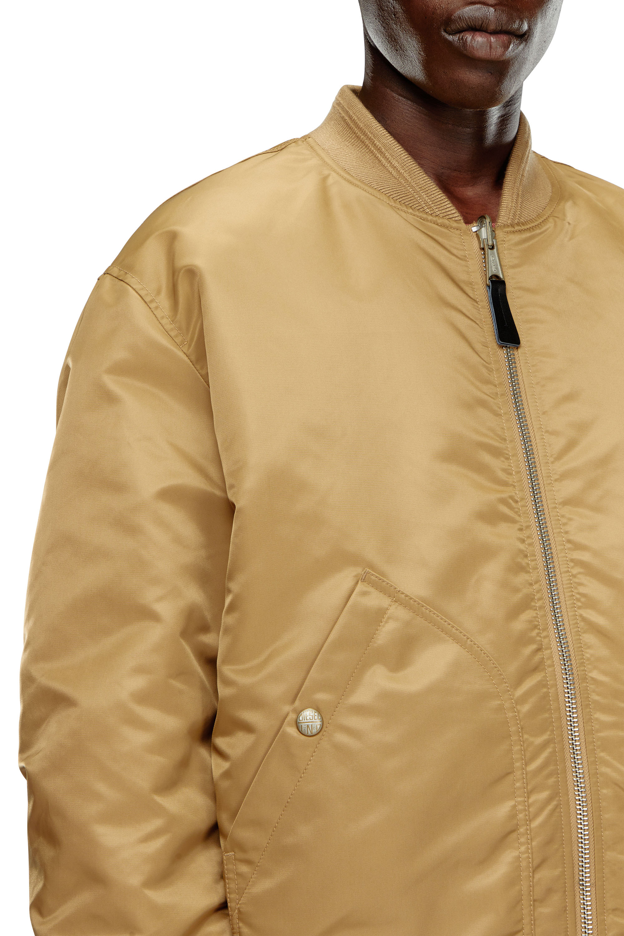 Diesel - J-HELD, Man's Bomber in padded nylon with Oval D in Light Brown - 5