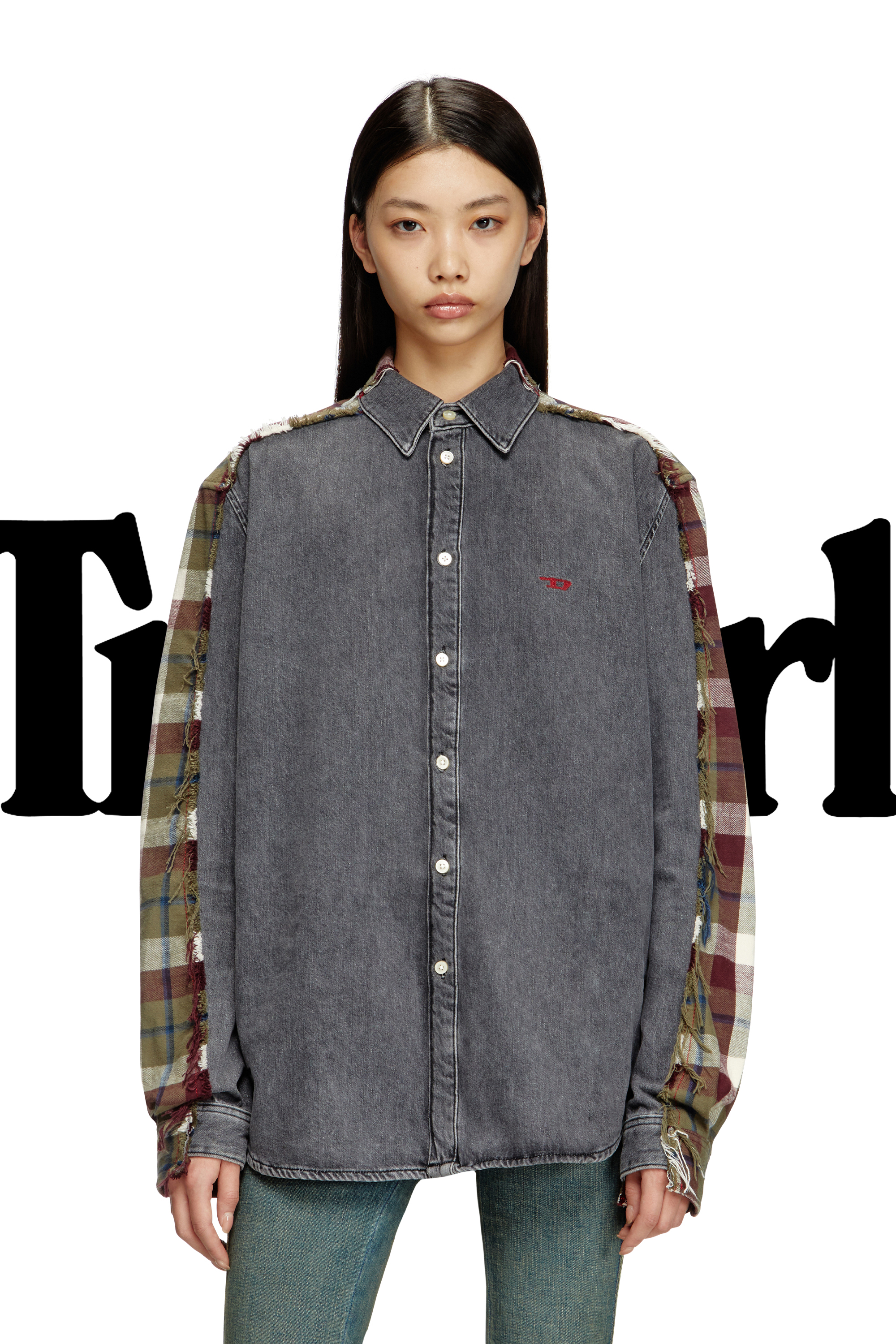Diesel - Shirt Dieseloves 7A, Unisex's Denim and check shirt in Grey/Red - 1