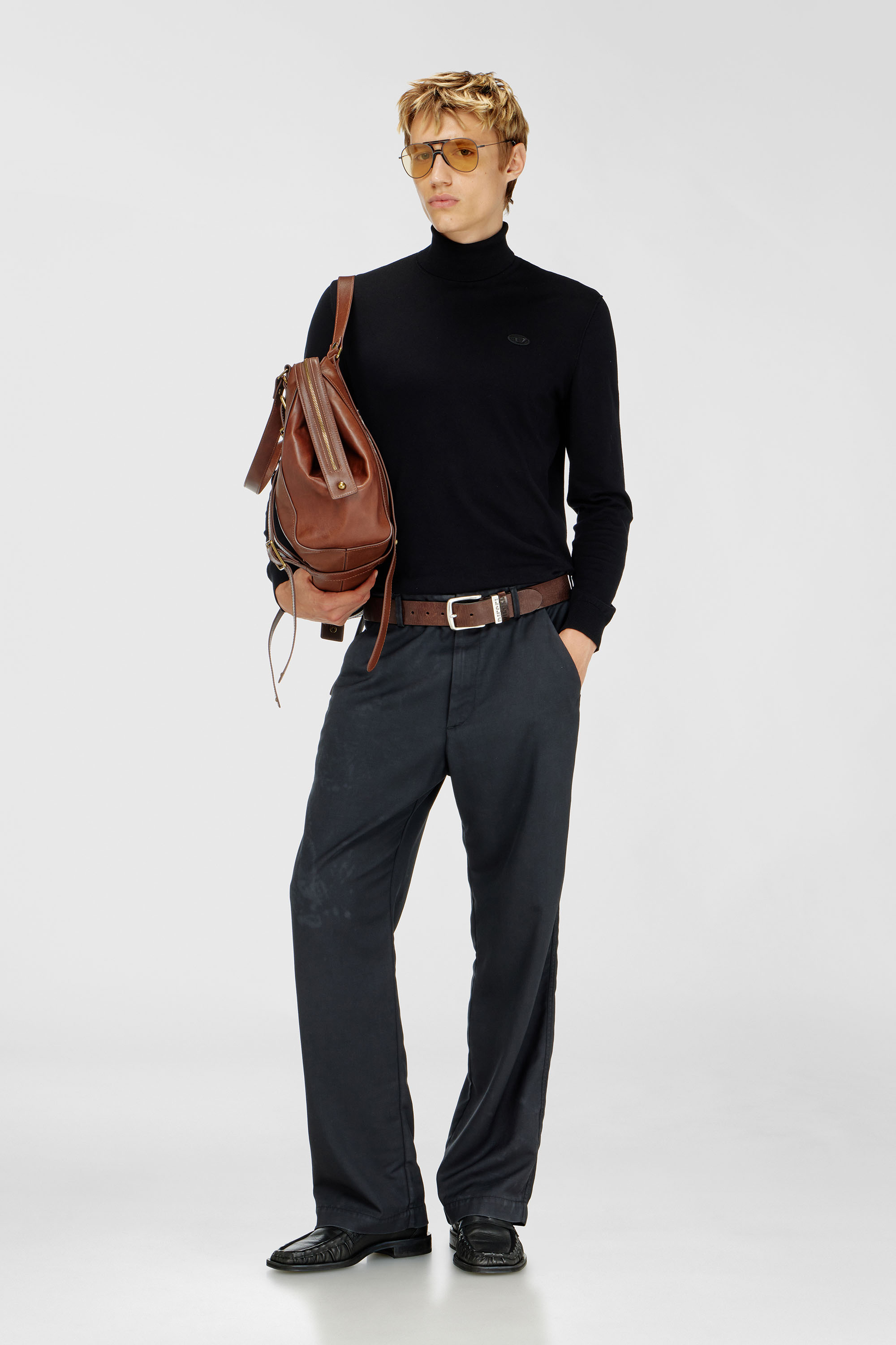 Diesel - K-FREEX-LUP-TAG-T92, Man's Cotton turtleneck with Oval D logo patch in Black - 1