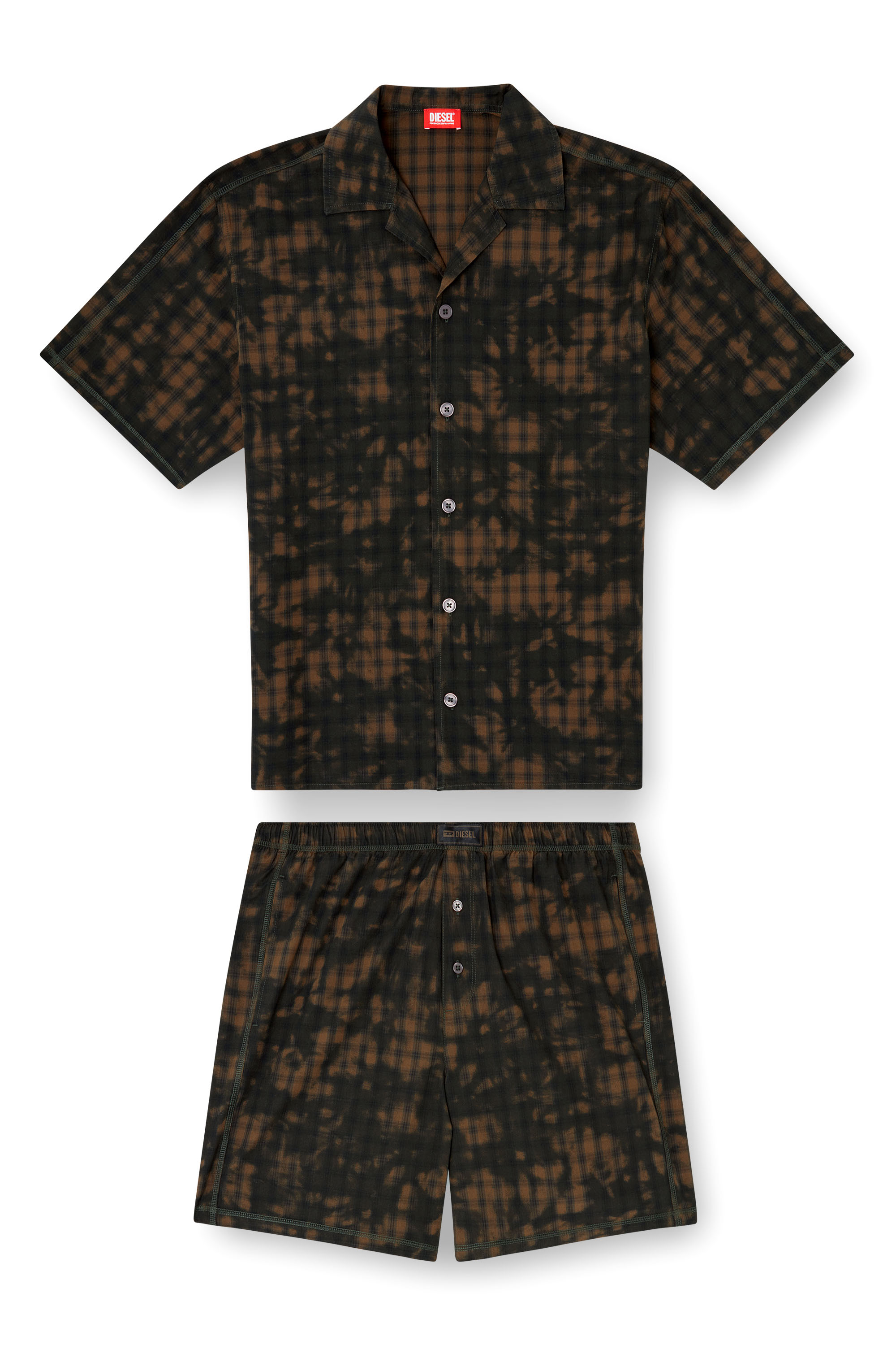 Diesel - SET-HORIEN-UTLT, Man's Short pyjamas in cloudy-print check cotton in Olive Green - 2