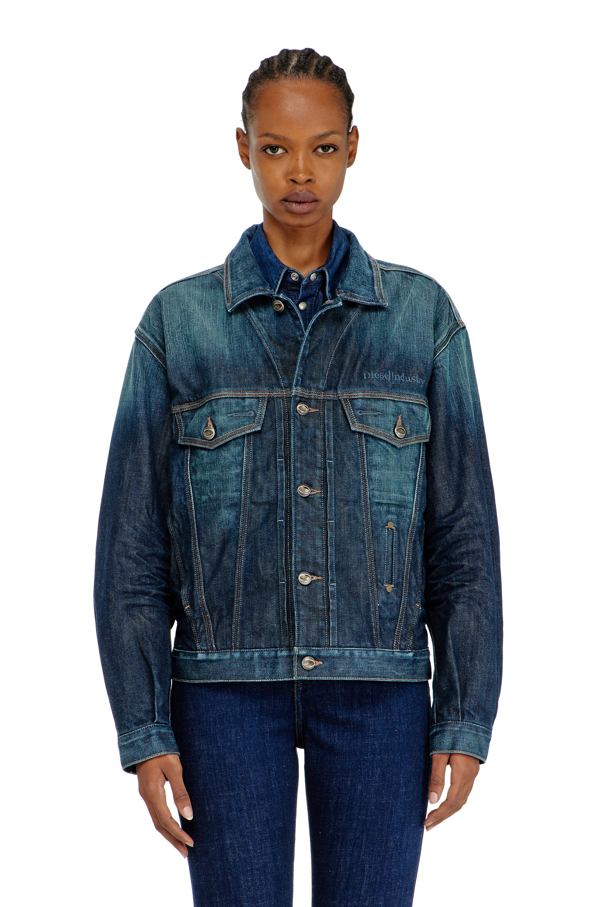 Diesel - D-DENVER-CL, Unisex's Trucker jacket in selvedge denim in Dark Blue - 3