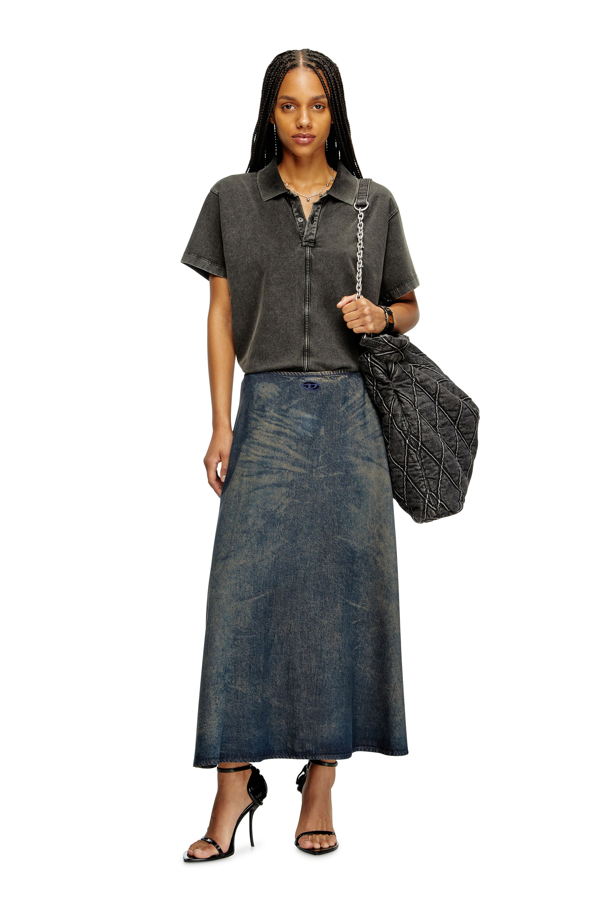 Diesel - DE-ANNIE-S, Woman's Full skirt in fluid dirt-effect denim in null - 2