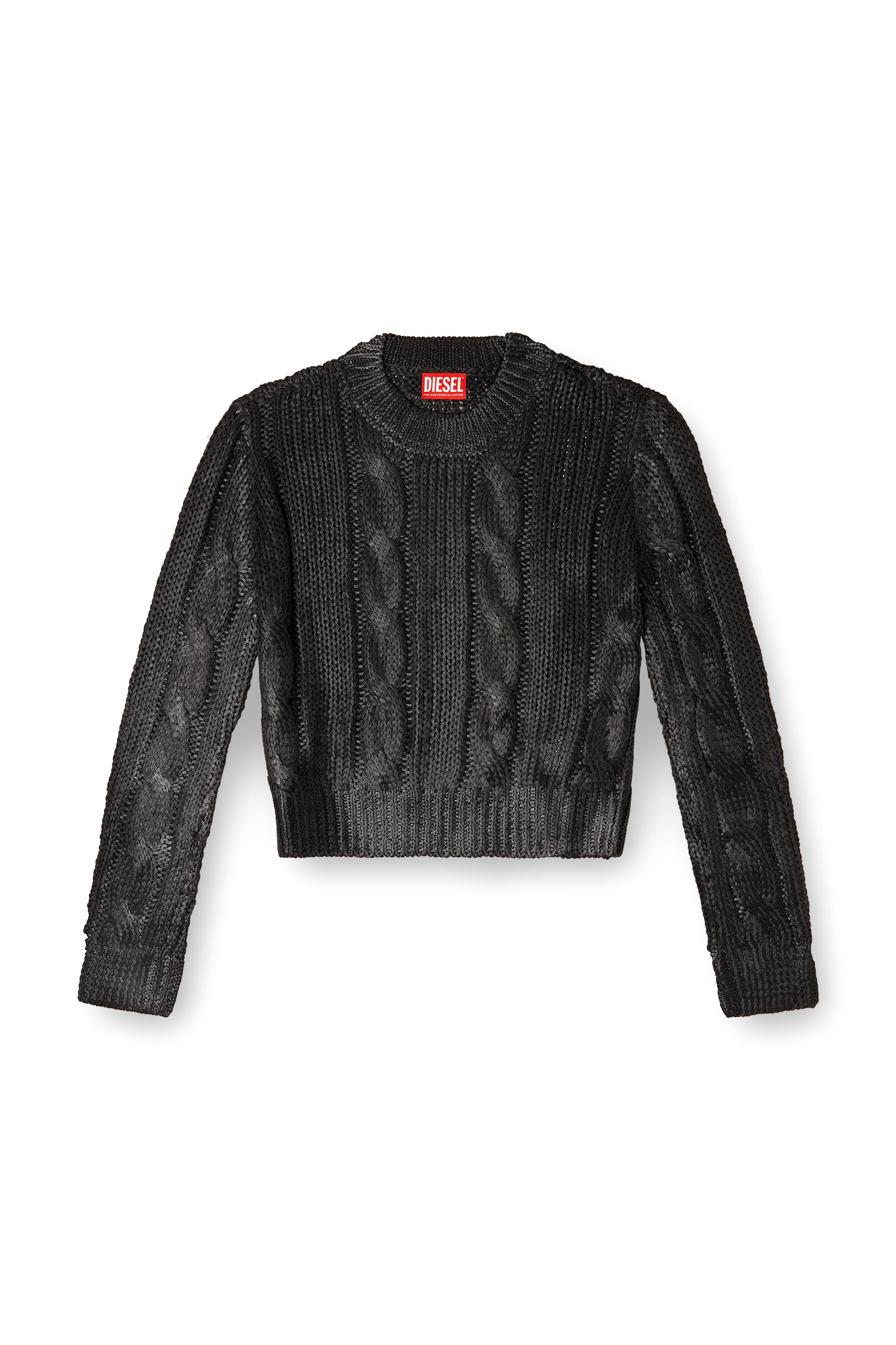 Diesel - M-MICCHA, Woman's Cable-knit jumper with shiny effect in Black - 2