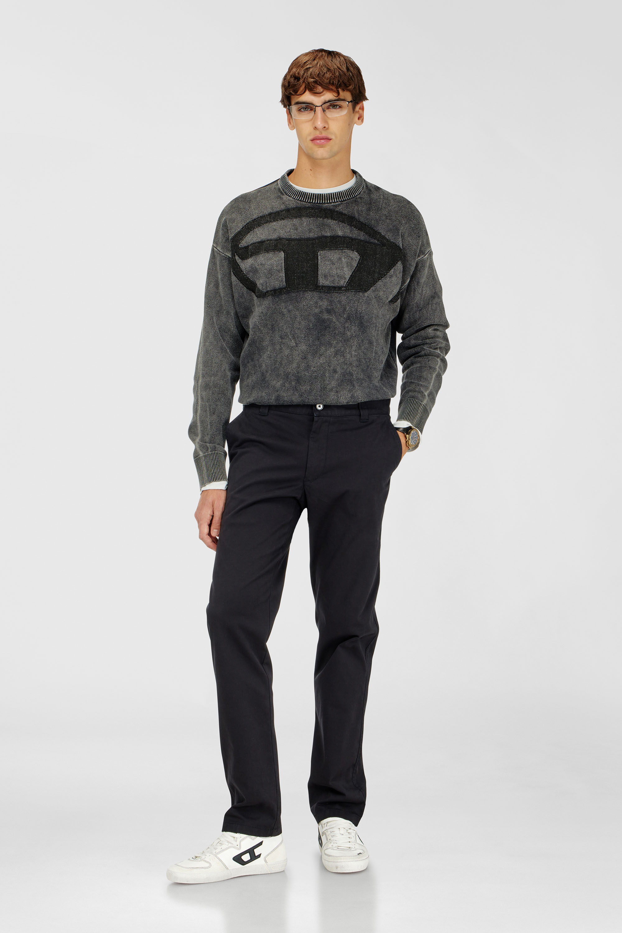 Diesel - K-UTTER, Man's Denim-effect jumper with Oval D logo in Black - 2