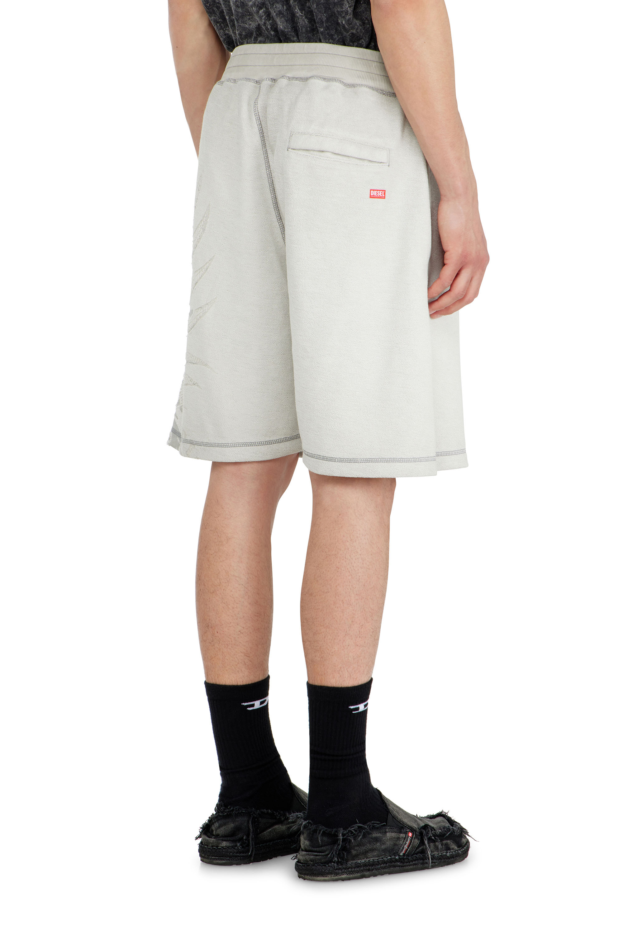 Diesel - P-RAWCROW, Man's Sweatshorts with d&eacute;vor&eacute; motifs in Light Grey - 3