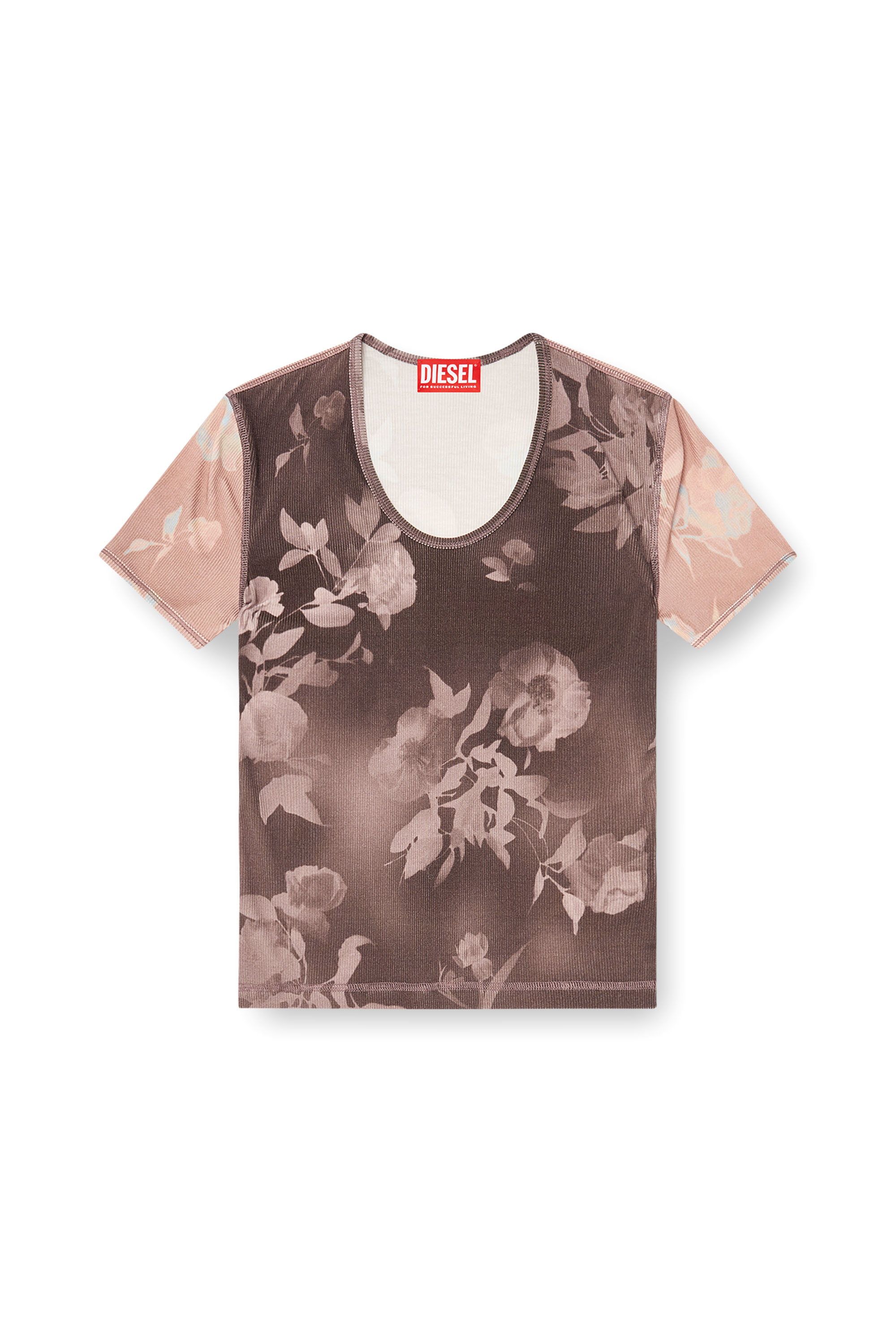 Diesel - T-ELENEWU, Woman's Top in floral-print ribbed jersey in Violet/Pink - 3