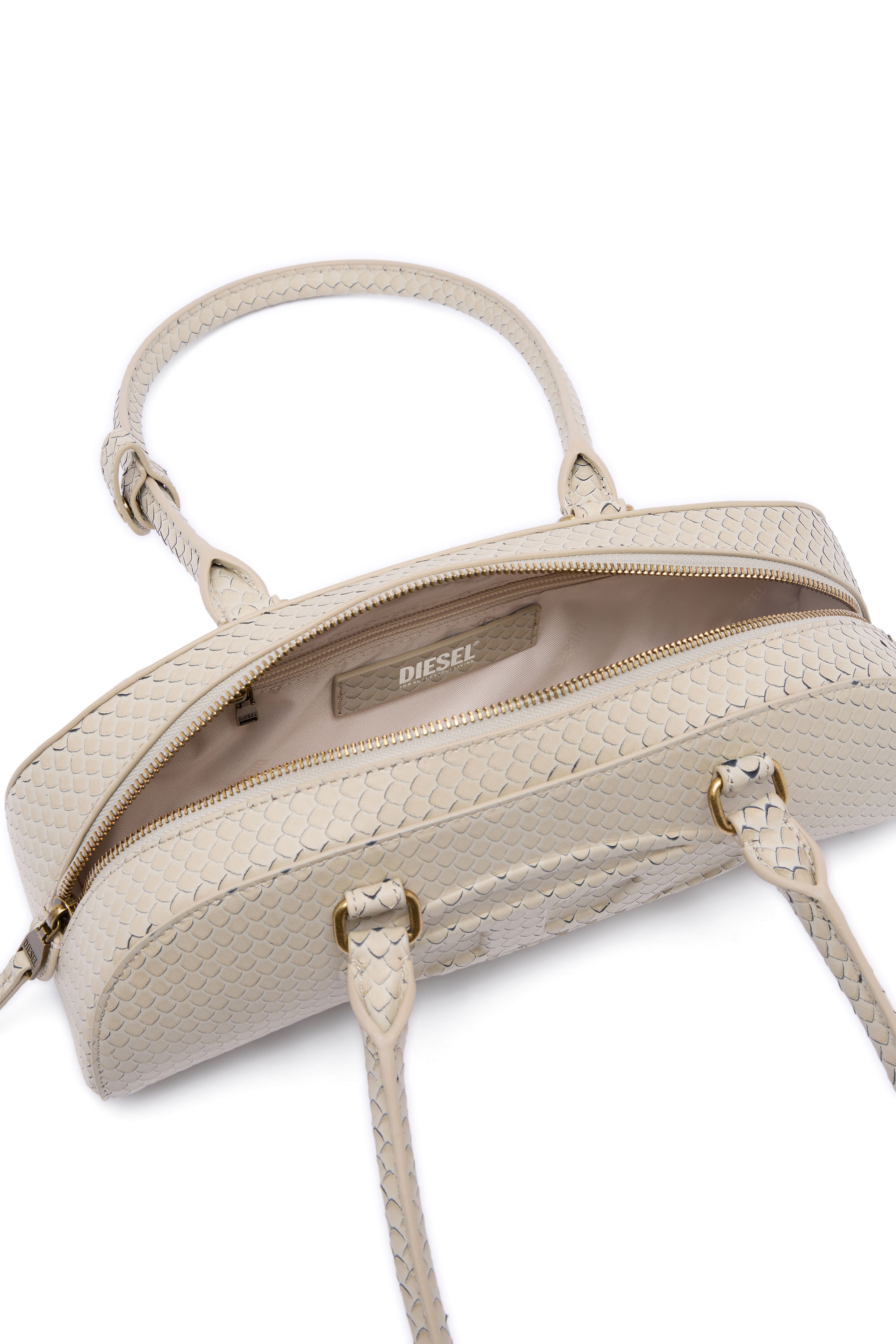 Diesel - 1DR DOME SHOULDER EW, Woman's 1DR Dome-Elongated bowling bag in textured leather in Beige - 5