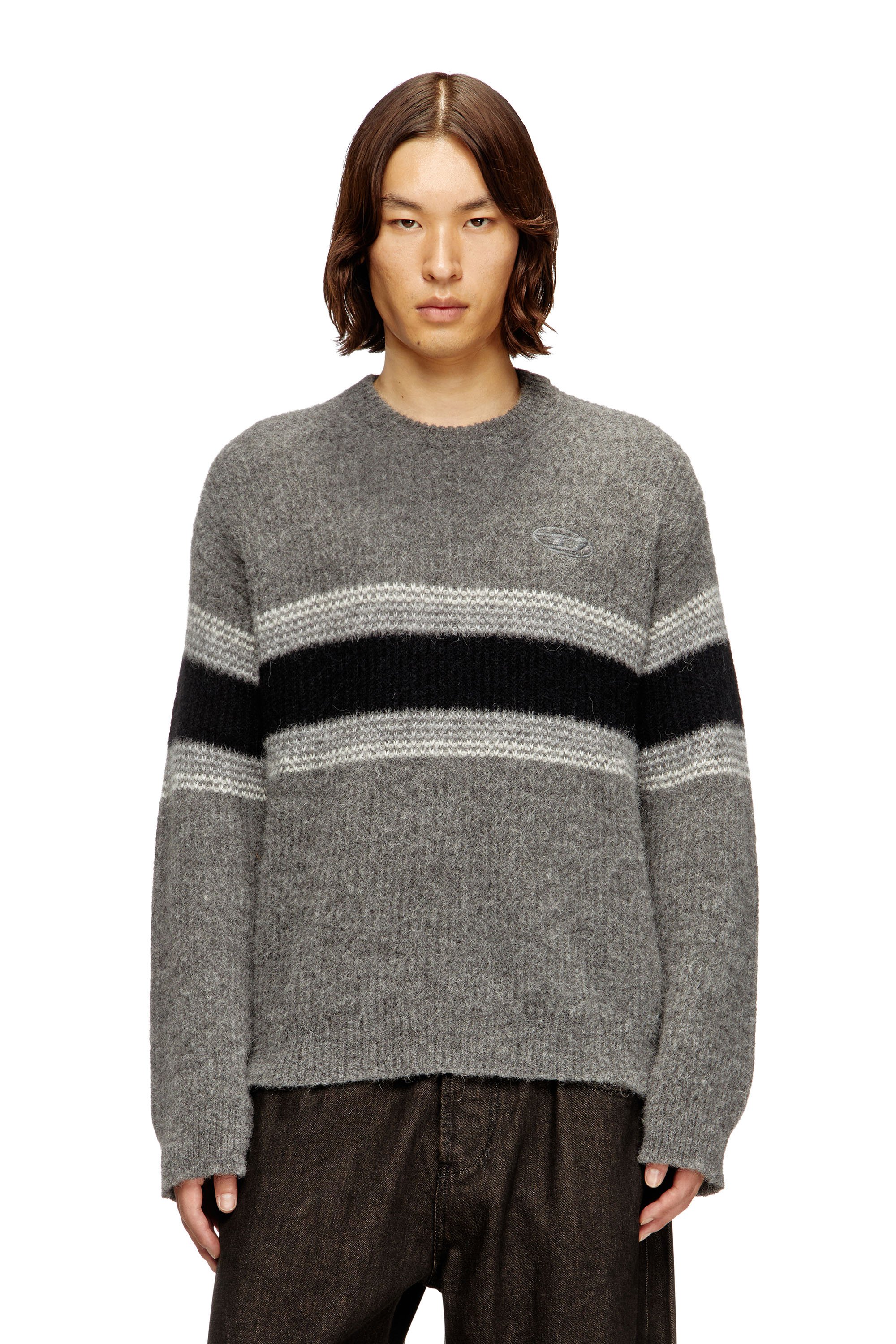 Diesel - K-SOREN, Man's Striped jumper in alpaca blend in Grey/Black - 1