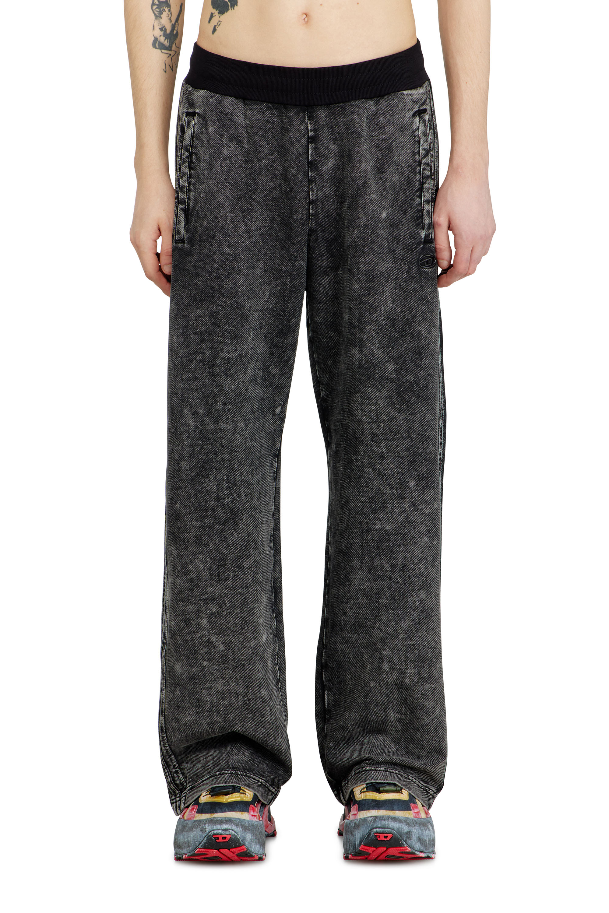 Diesel - P-ALT, Man's Denim-look sweatpants with side bands in Black - 3