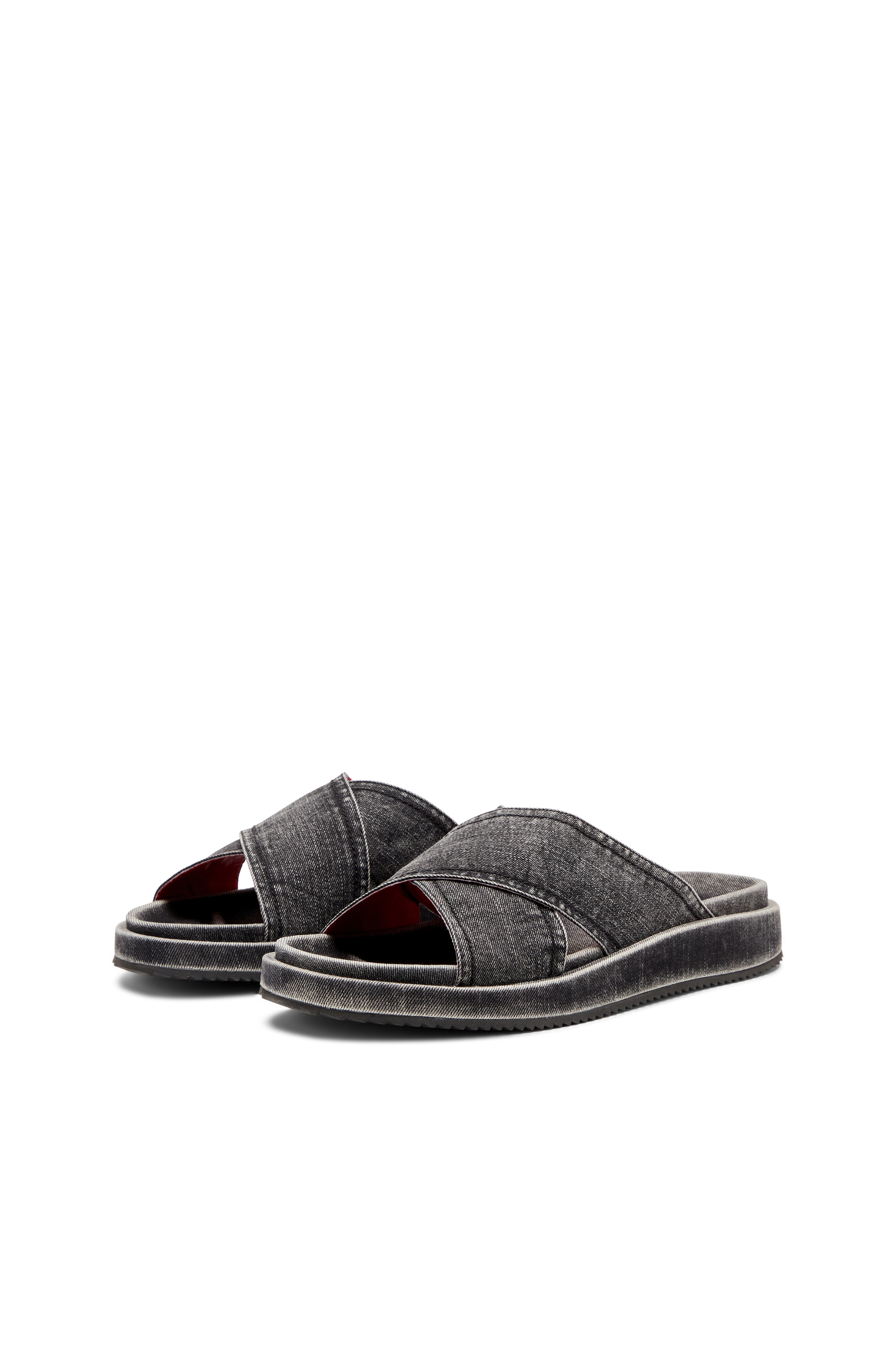 Diesel - SA-SLIDE CRIS CROS, Unisex's Sa-Slide-Denim slides with criss-cross straps in Black - 8