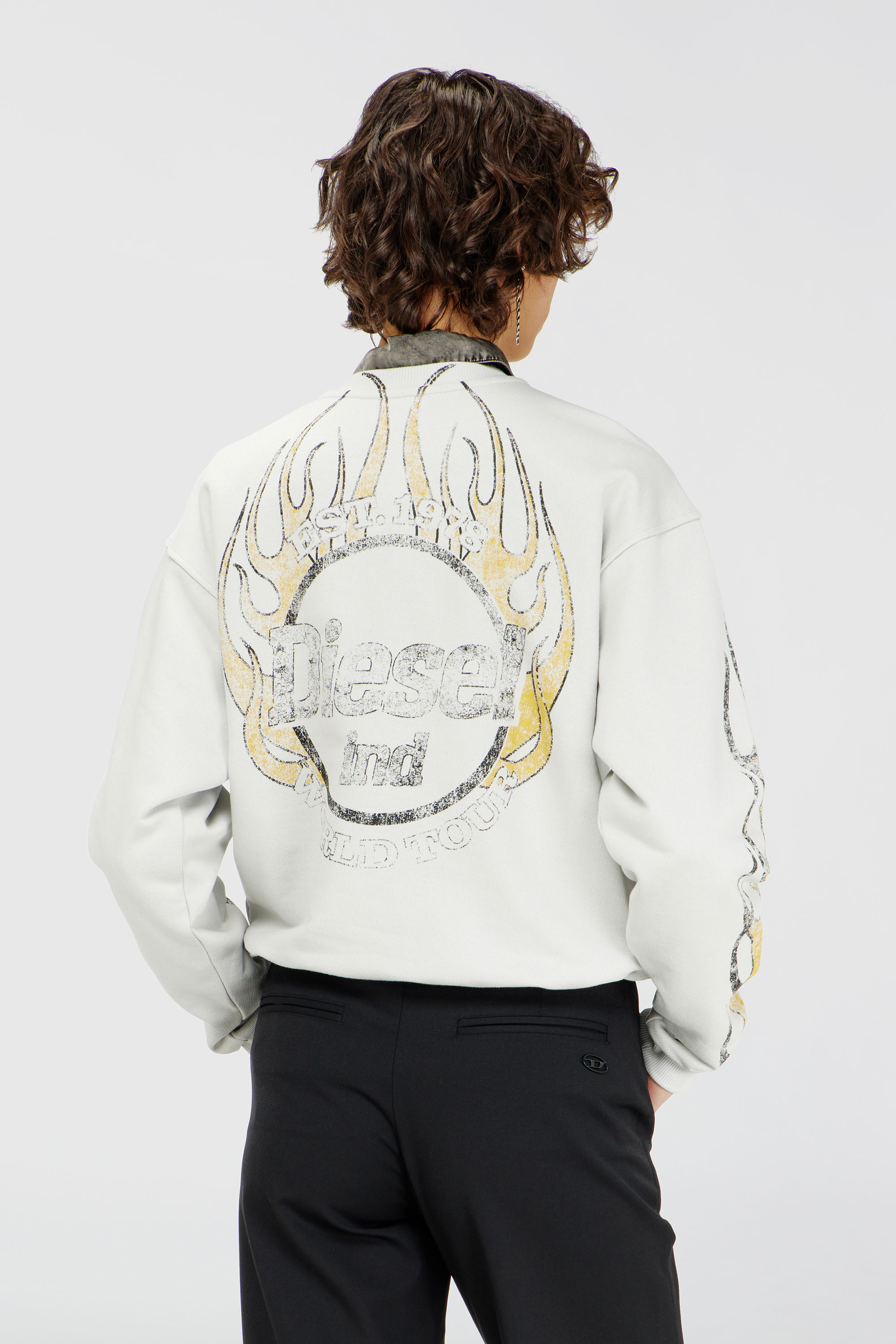 Diesel - F-CREWY-B3, Woman's Drawstring-hem sweatshirt with crack print in White - 4