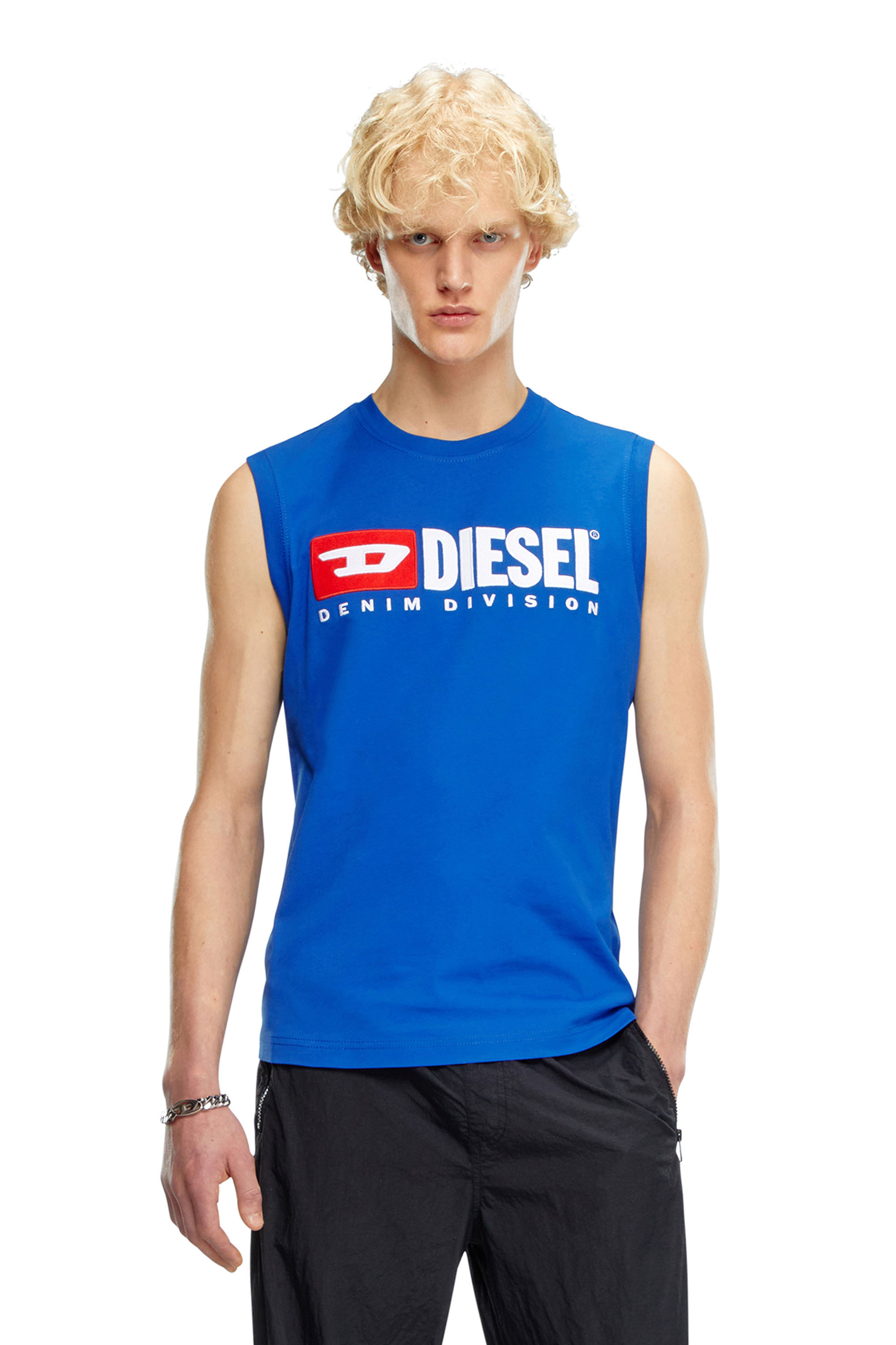 Diesel - T-ISCO-DIV, Man's Tank top with chest logo print in Blue - 1