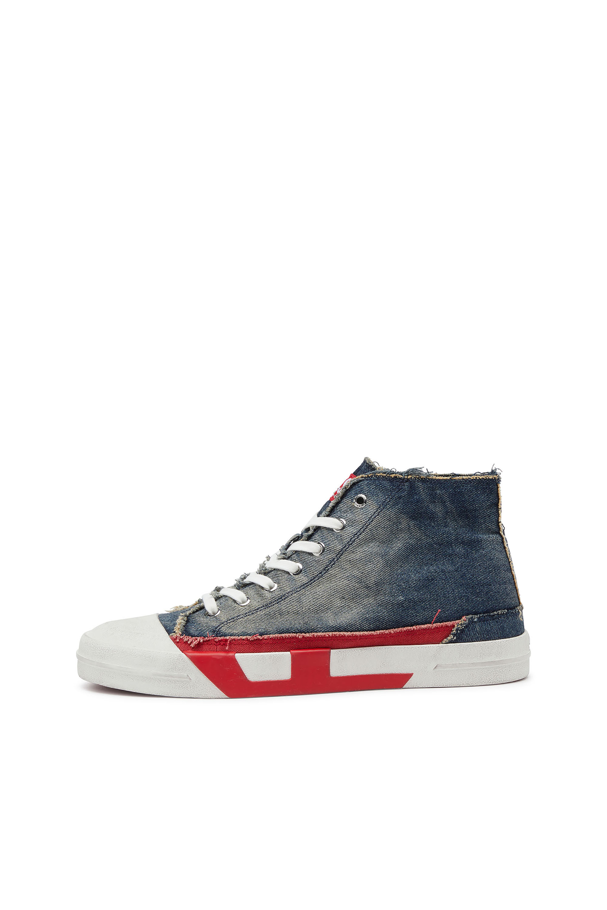 Diesel - S-D-VERSE MID II, Man's D-Verse-High-top sneakers in denim with D logo in Blue/Red - 2