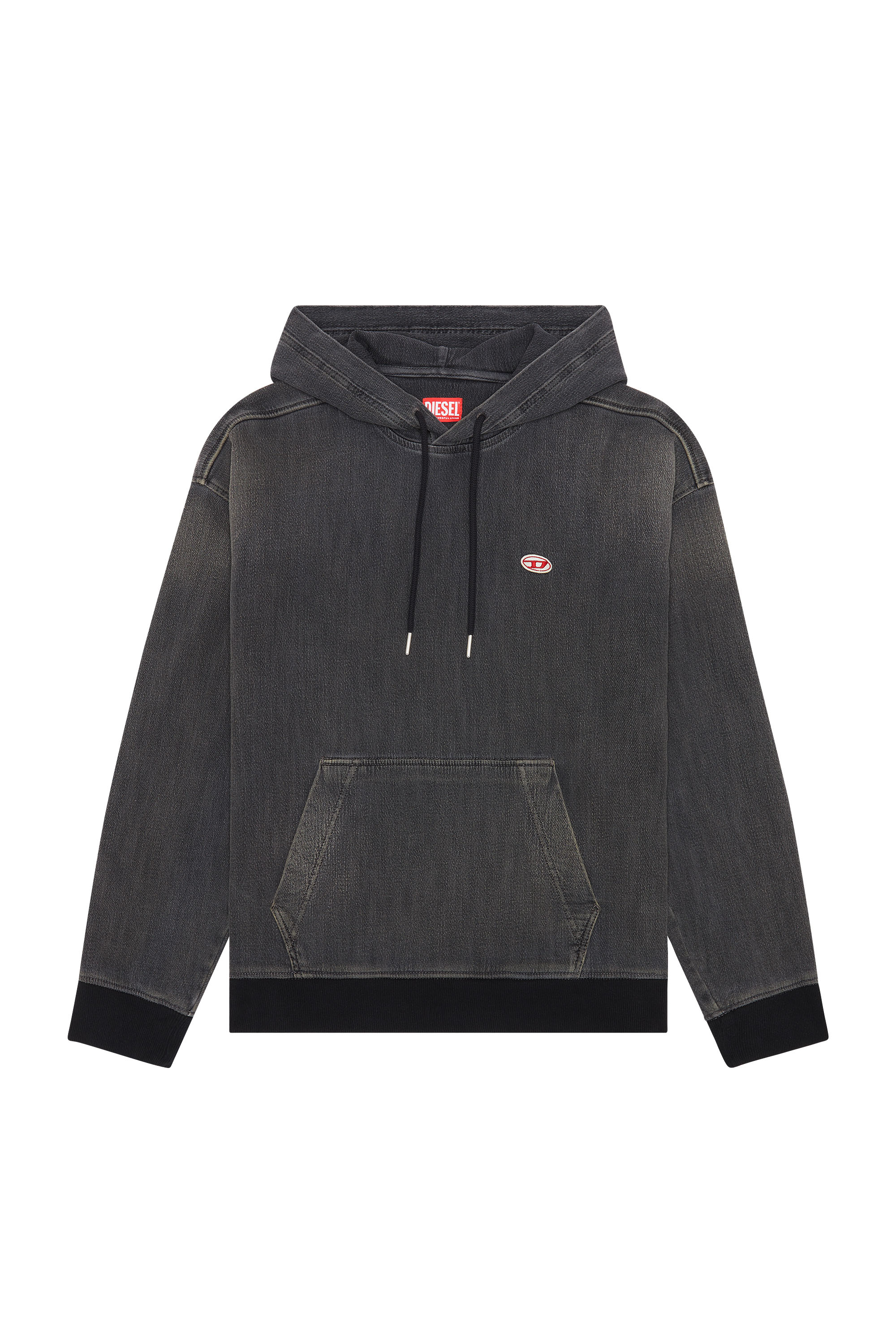 Diesel - D-UM-RIB TRACK DENIM HOODIE, Black/Dark grey - Image 3